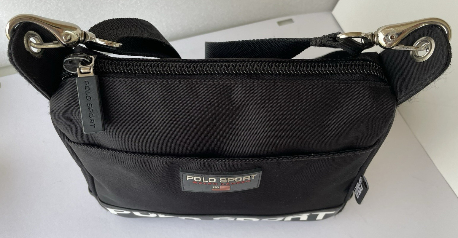 Ralph Lauren Polo Sport Logo ~ Blk. Nylon Crossbody Shoulder Bag Zip~ Y2K ~EXCEL