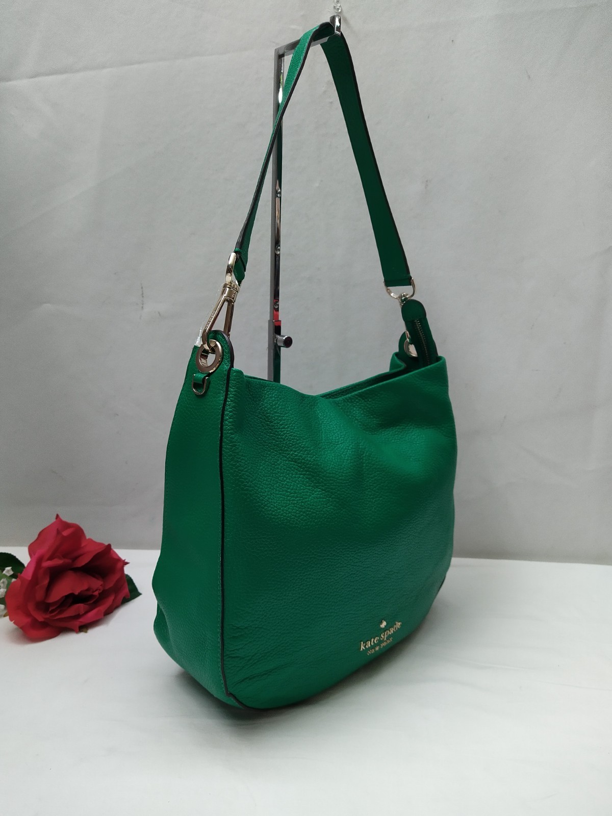 Kate Spade New York Green Pebbled Leather Zipper Closure Hobo Shoulder Bag