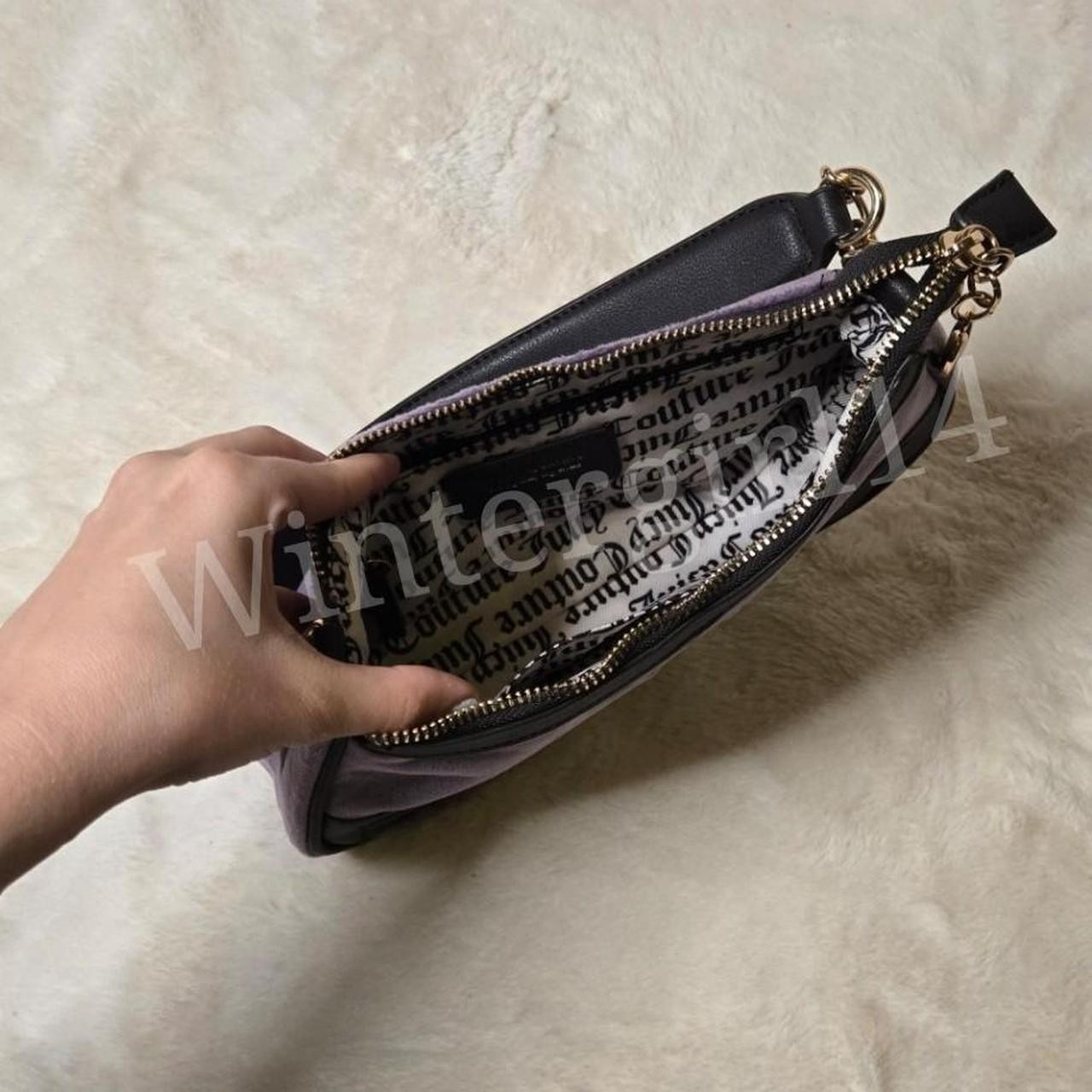 Juicy Couture Dusty Violet/Chocolate Brown Velour Heritage Shoulder Bag