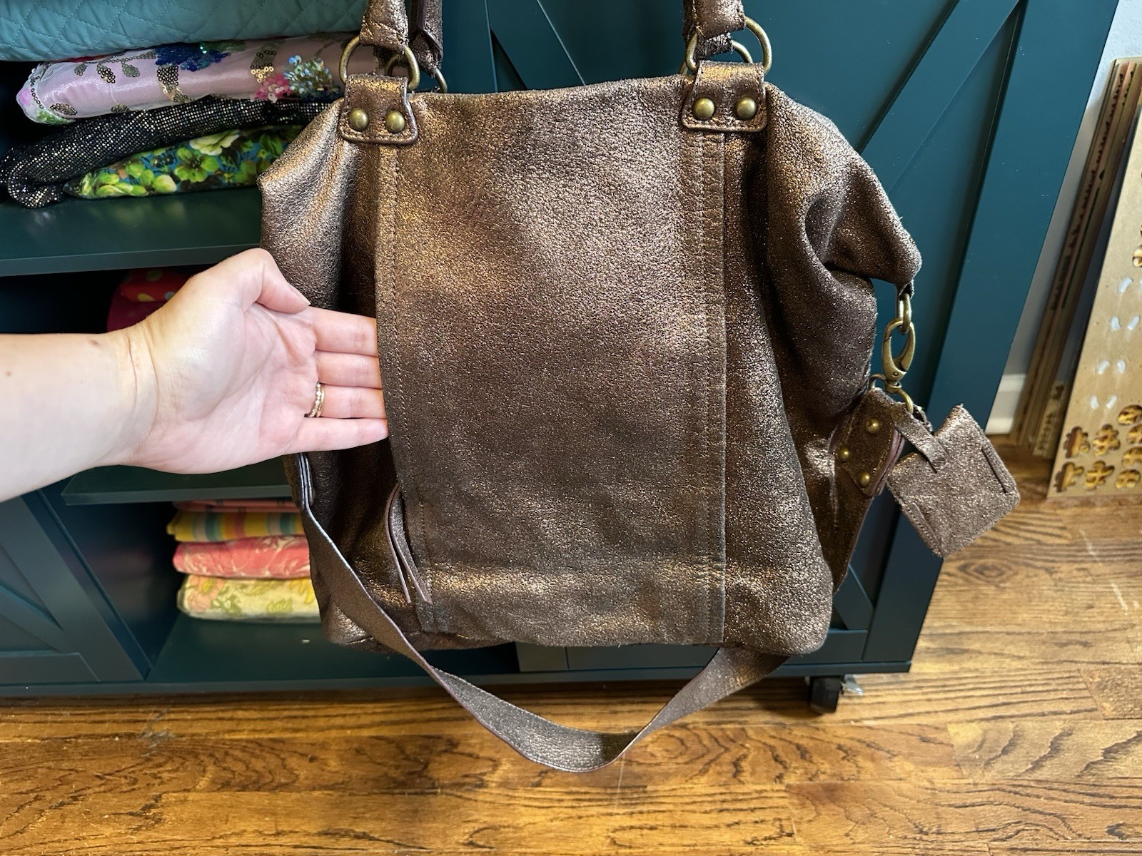 Huge Hayden Harnett Metallic Bronze Y2K Tote Bag Hidden Mickey Disney McBling