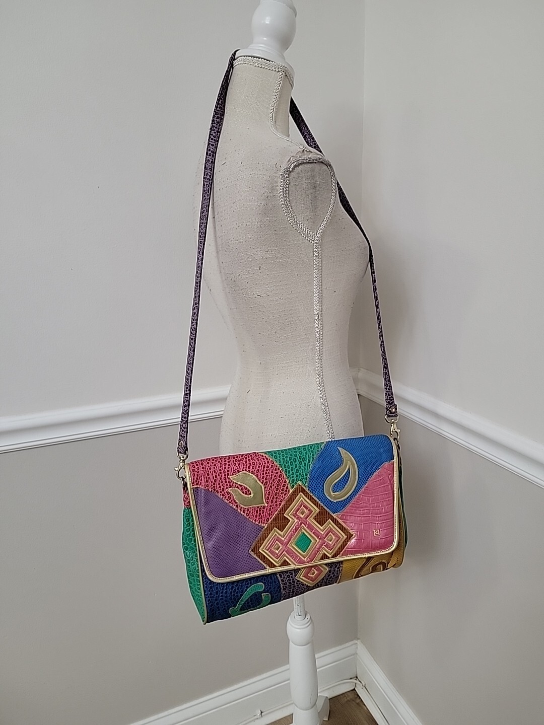 VTG’80s Alentino Retro Boho Patchwork Multicolor Animal Print Embossed