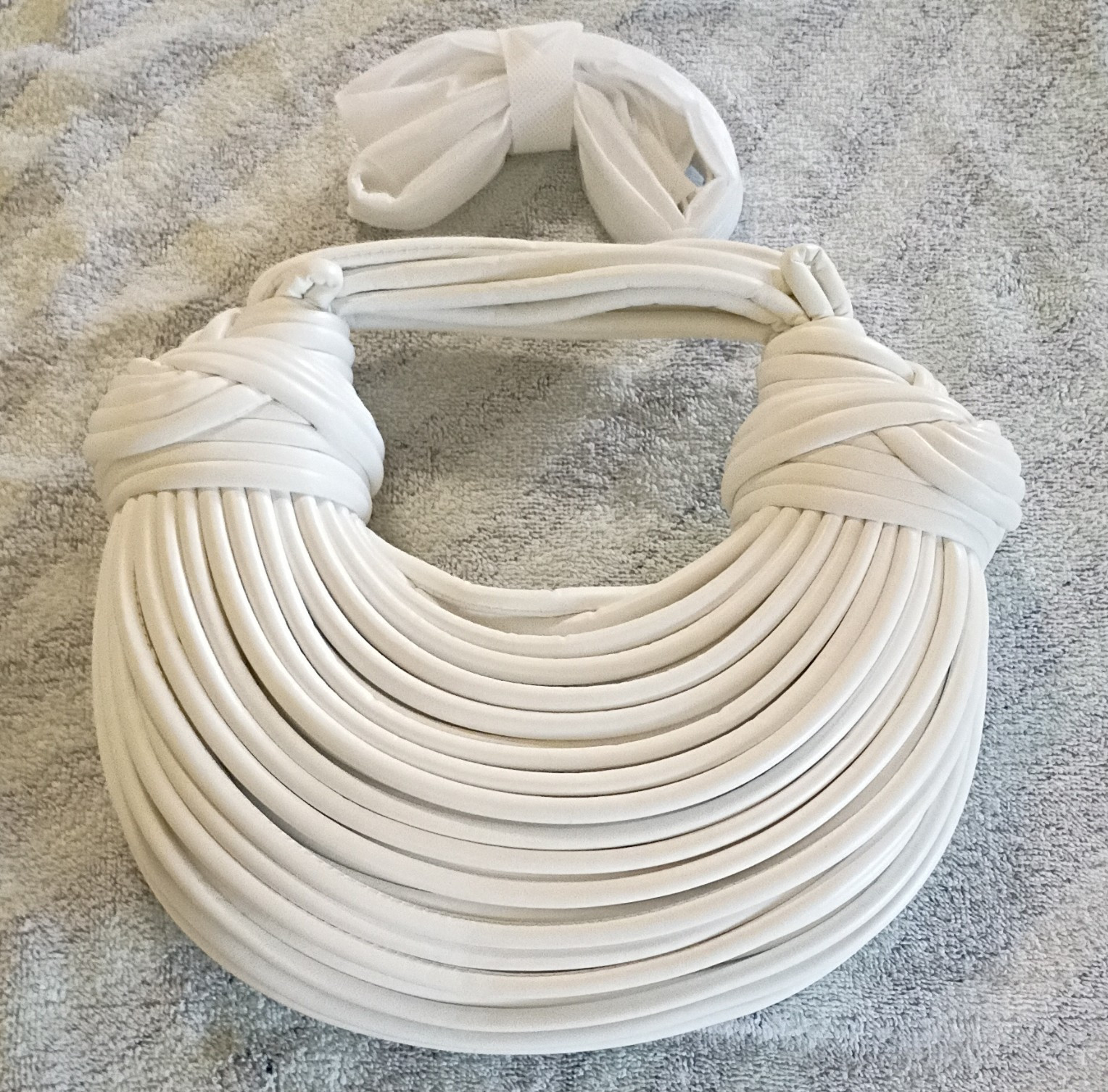 Pearlzone Women’s White Crescent Top Handle Bag, Braided Accents, Strap