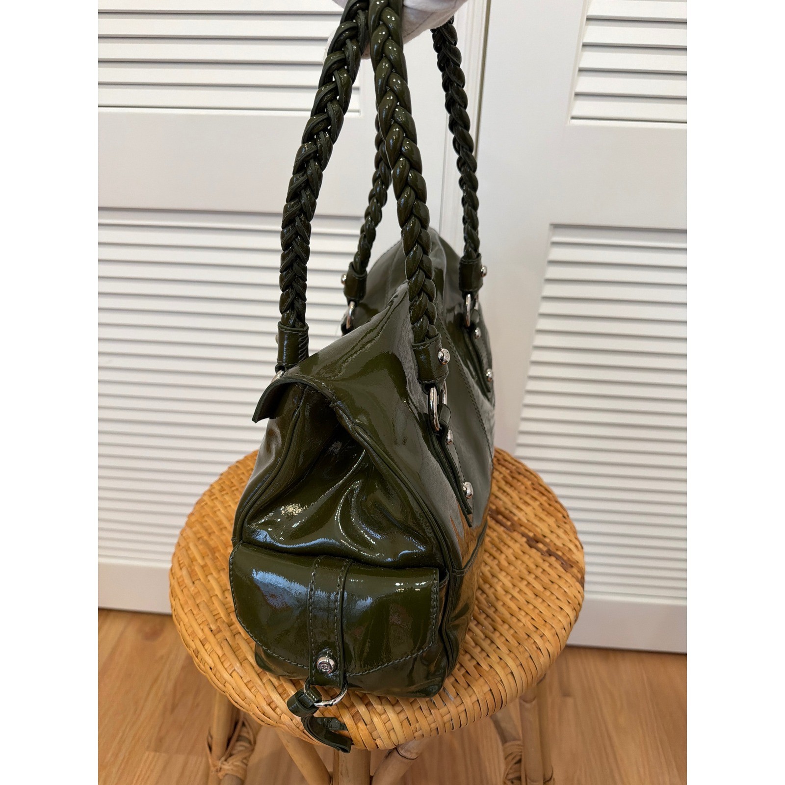 Francesco Biasia Secret Love Ten Satchel Bosco Green Patent Leather Bag B70504