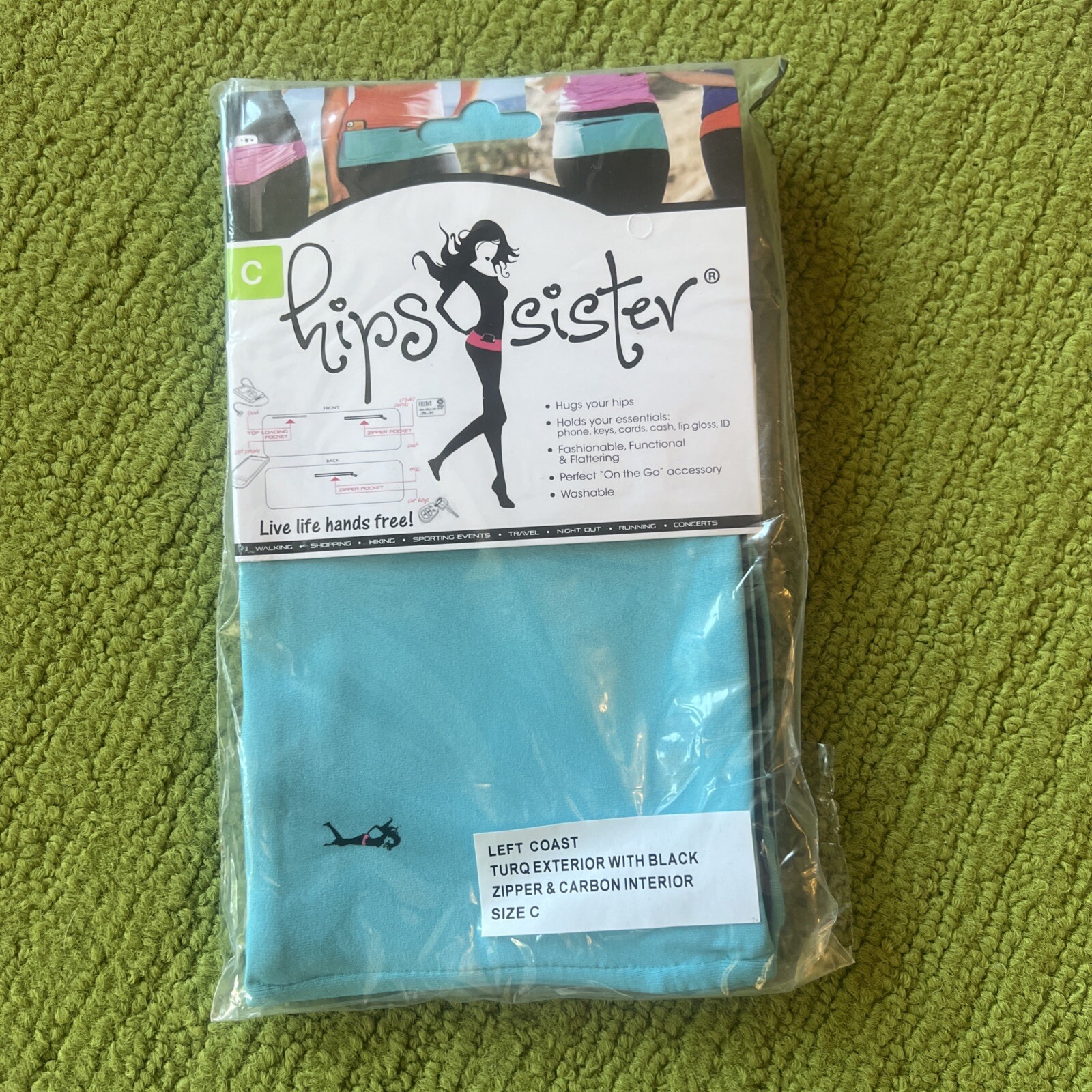 Modern Aqua Turq Hip Fanny Pack Running Band Left Coast Hips Sister Size C NWT