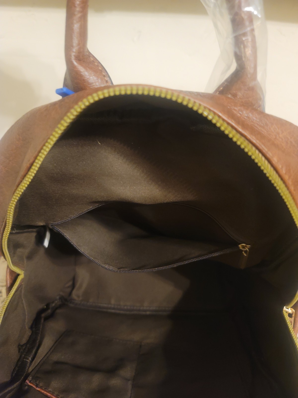 DS Bags Brown Solid Backpack Top Handle Zip Closure Front Zip Pocket Gold HW
