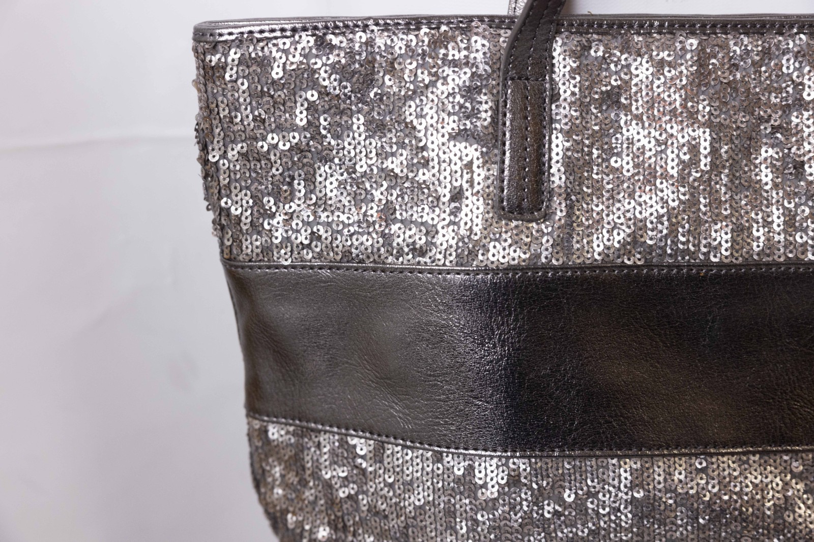 Talbots Women’s Sequin Polyester Tote Shoulder Bag Metallic Silver/Pewter $129