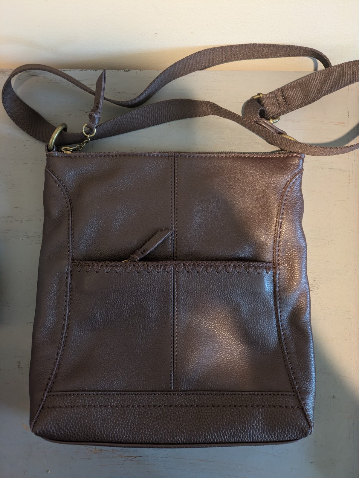 THE SAK Brown Pebbled Leather Crossbody Shoulder Bag EUC 11.5in x 11in