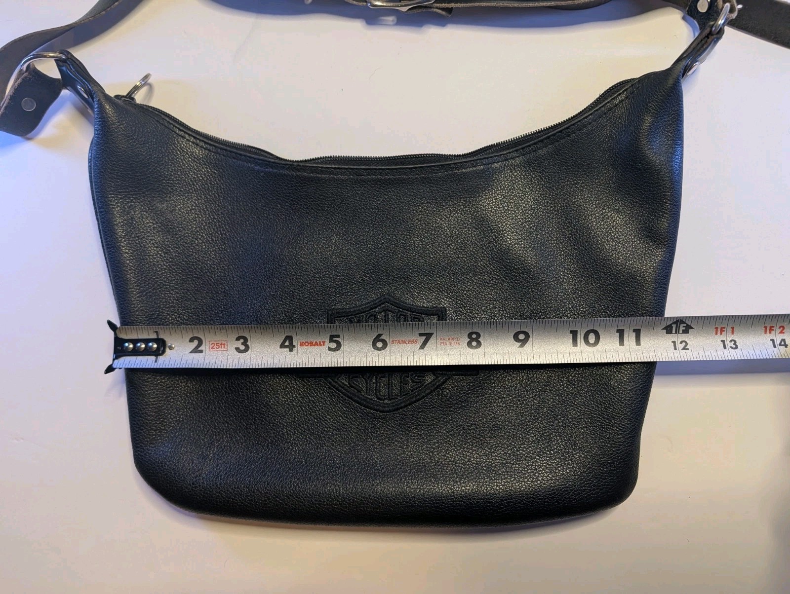 Harley Davidson Black Leather Shoulder Bag Purse Embossed Logo VTG 8 in. x 11in.