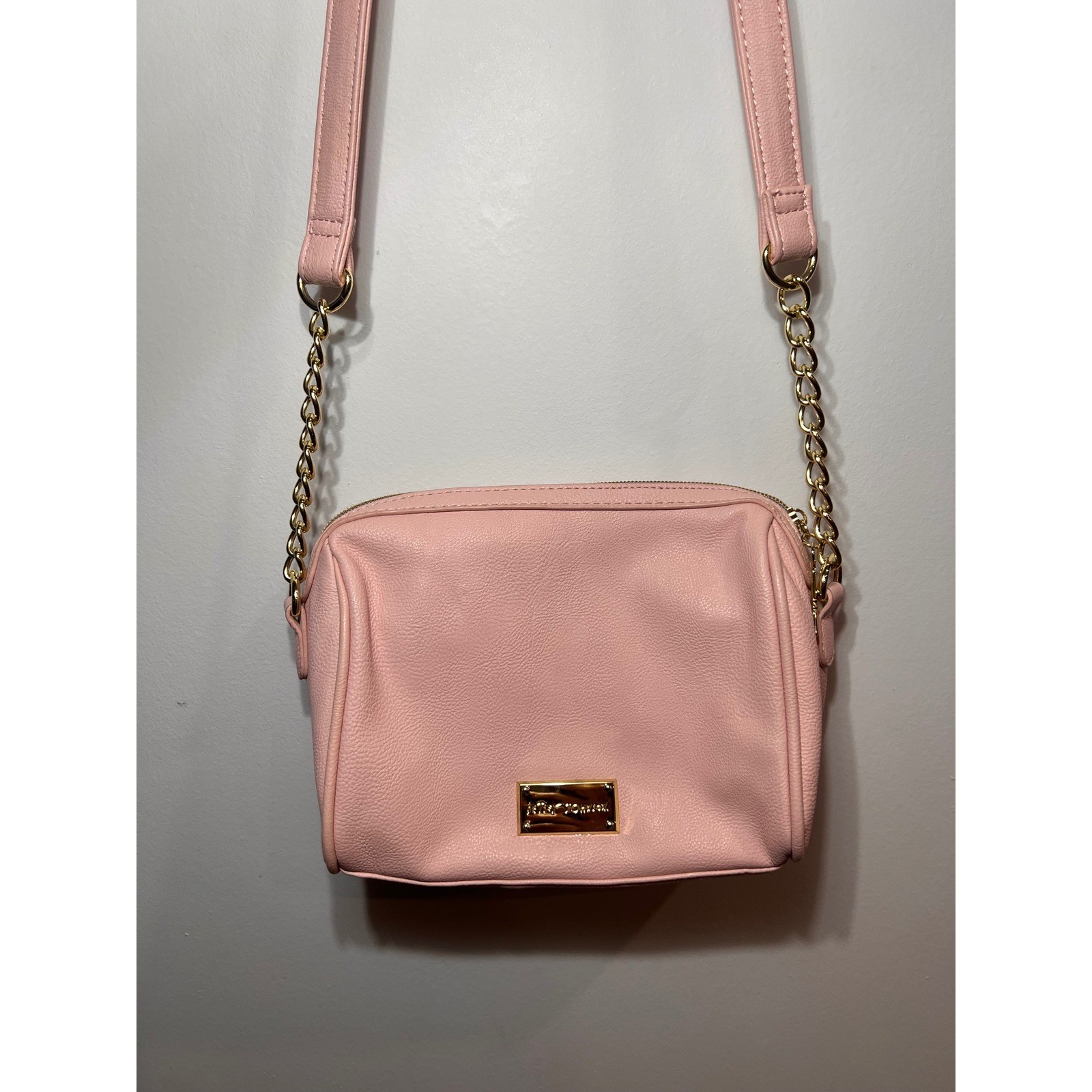 RARE Betsey Johnson Pink Sequin Bow Crossbody Bag Gold Hardware Heart Key Charm