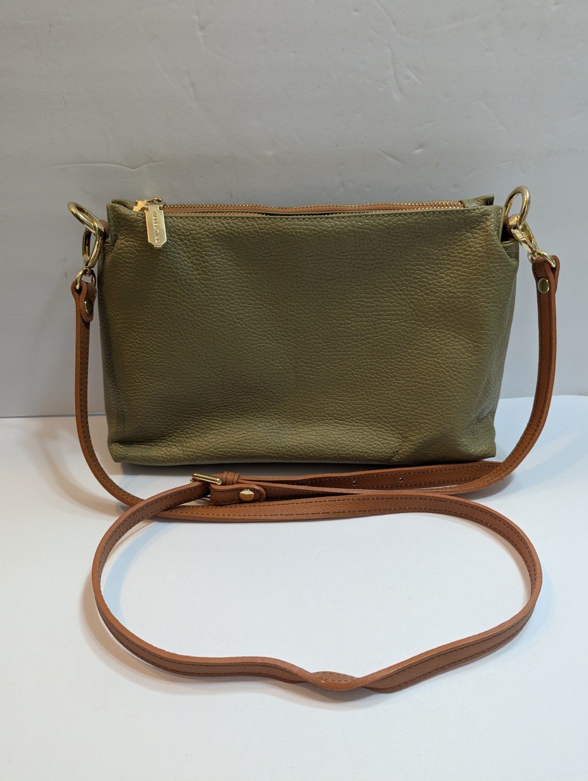 Valentina Sage Green Leather Pebbled Crossbody Bag