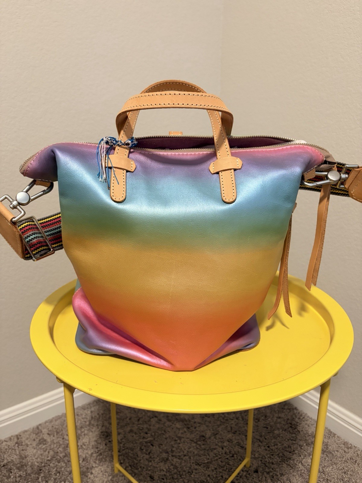 Consuela Gradient Multicolor Satchel Top Handle Zip, Detachable Adjustable Strap