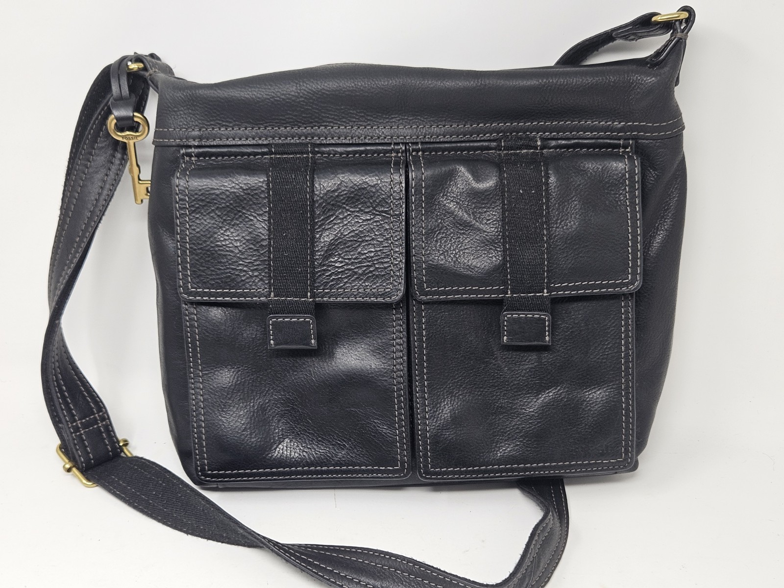 Fossil V2107 Black Cargo Crossbody Hobo Handbag