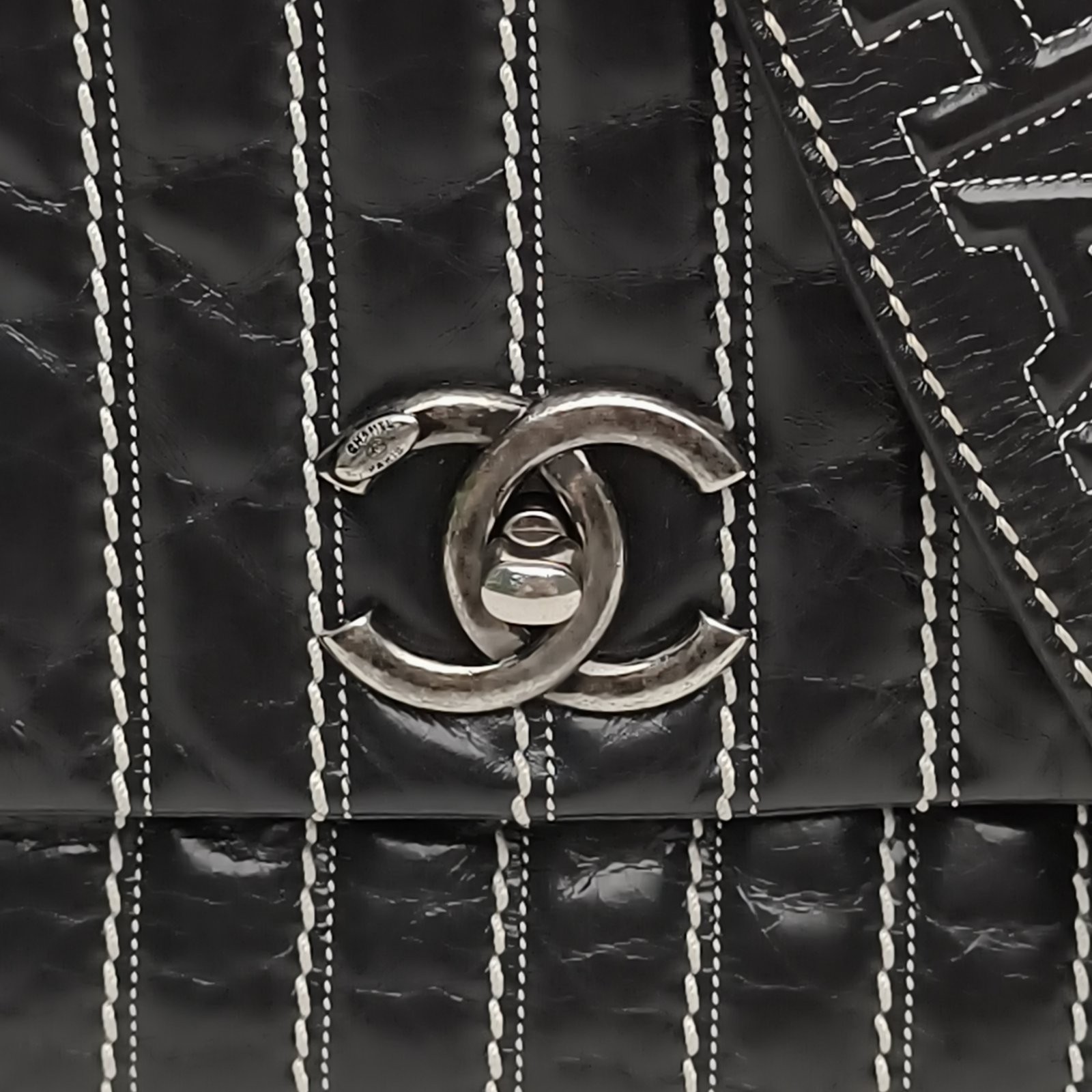 CHANEL Black Vertical Stripes Envelope Airport Bag Calfskin Crossbody Bag