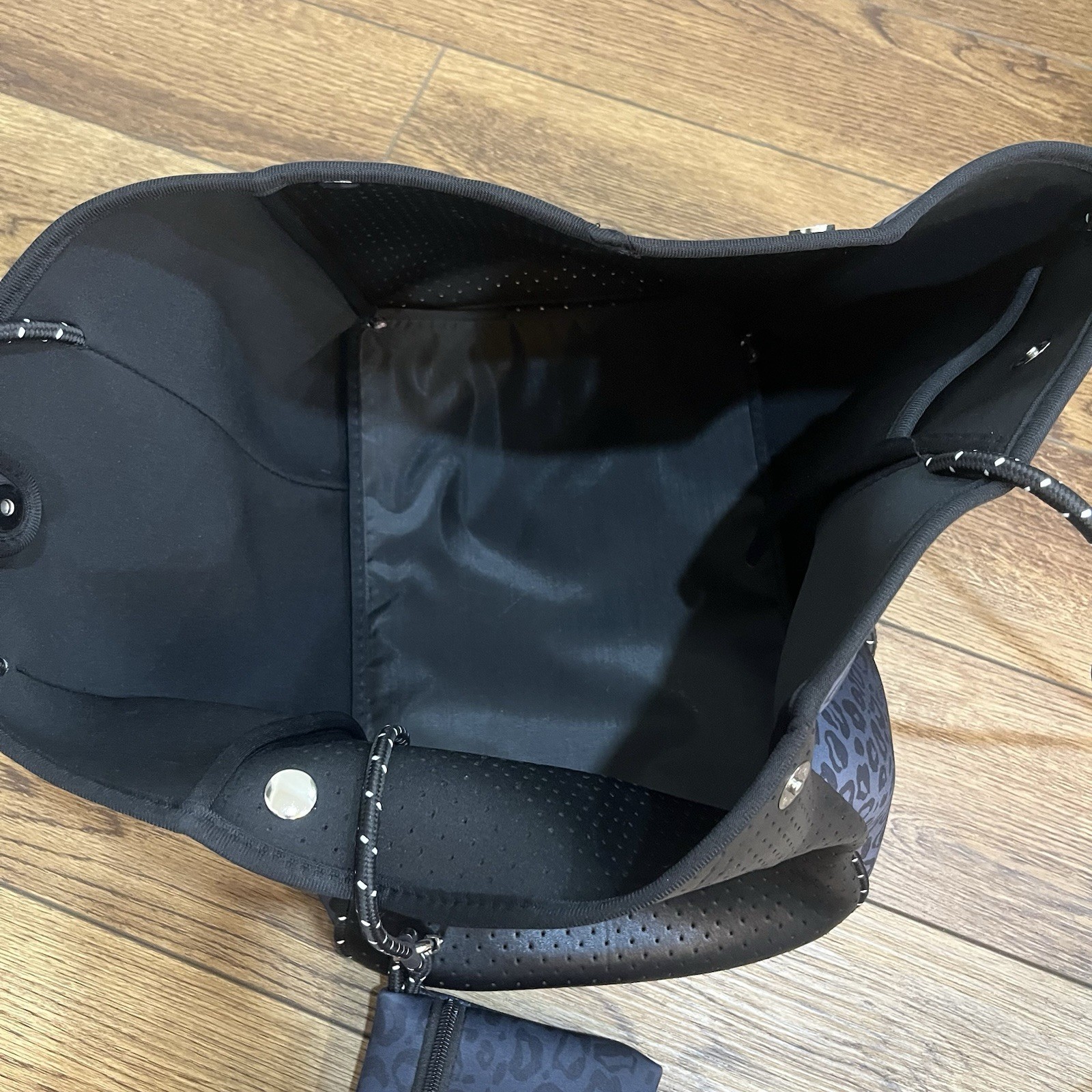 Large Black Blue Leopard Neoprene Tote and Zipper Pouch