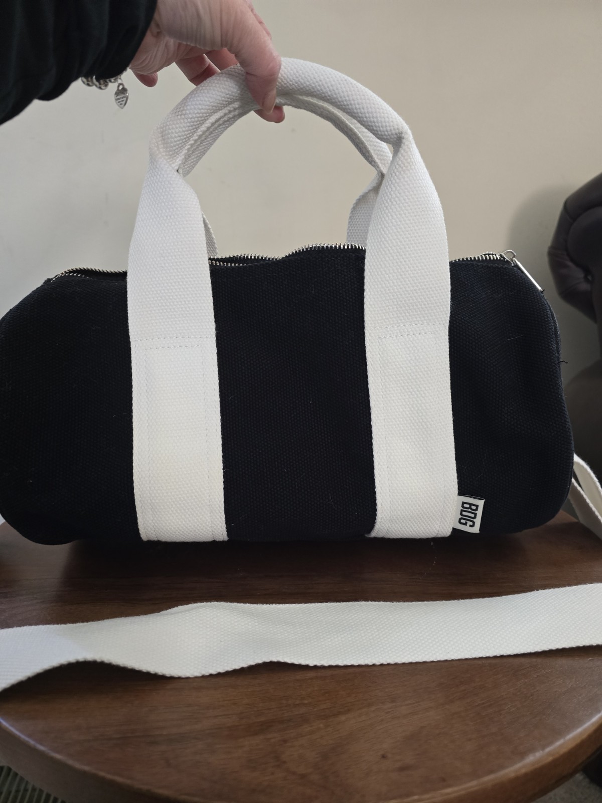 Urban Outfitters BDG Canvas Barrel Bag Black/White 13in