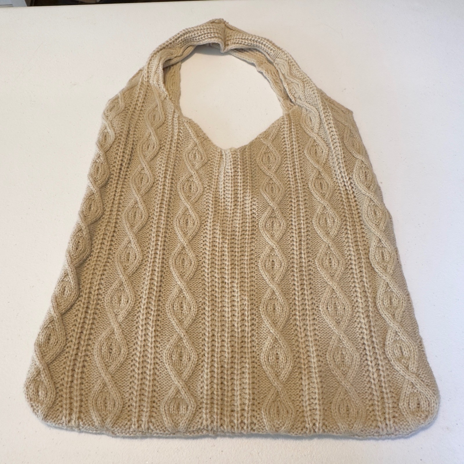 Cream Cable Knit Hobo Bag Slouchy Tote Shoulder Bag Bohemian Beige Chunky Knit
