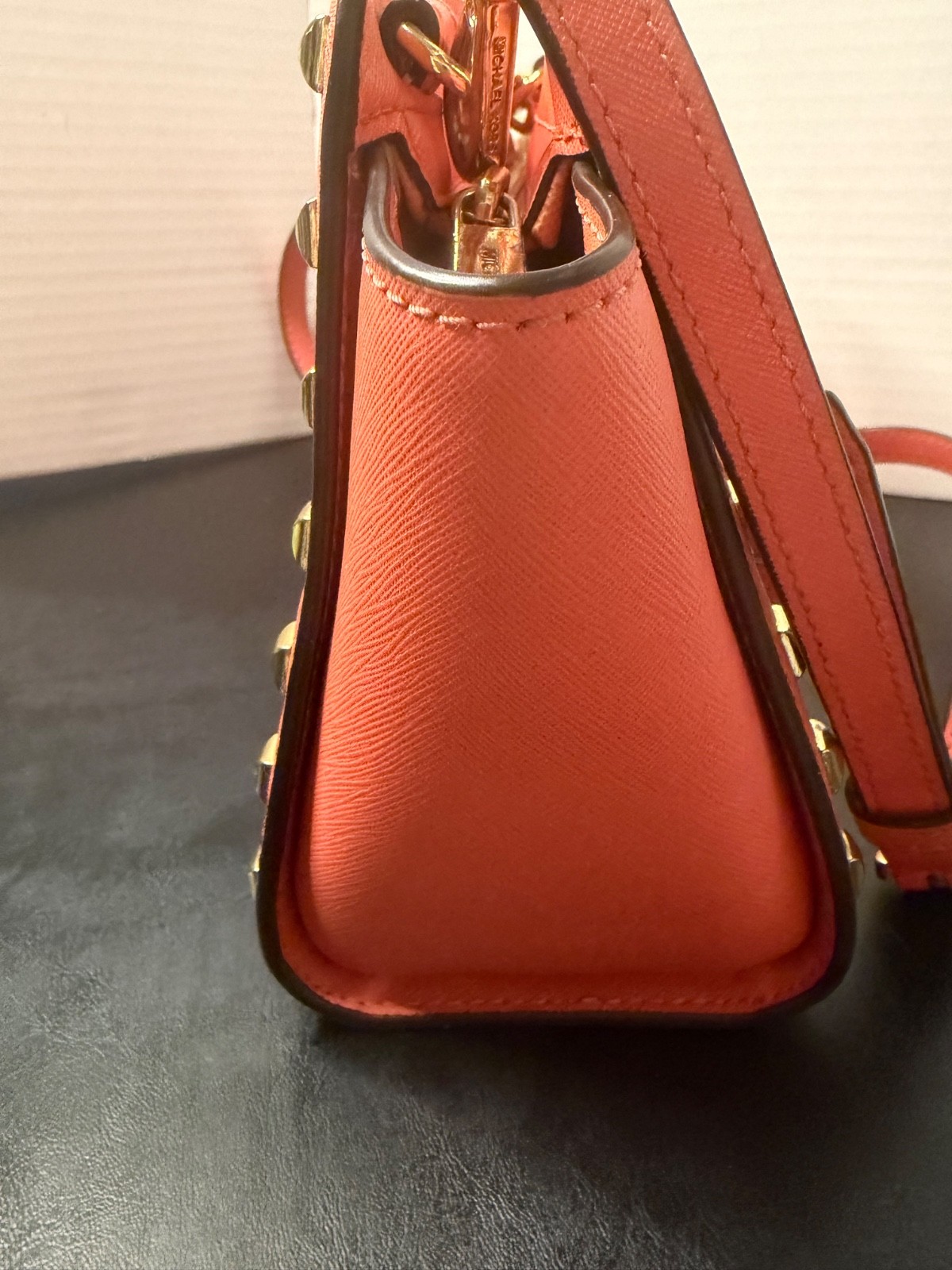 *MICHAEL KORS* Selma Medium Studded Staffiano Leather Messenger Crossbody Purse