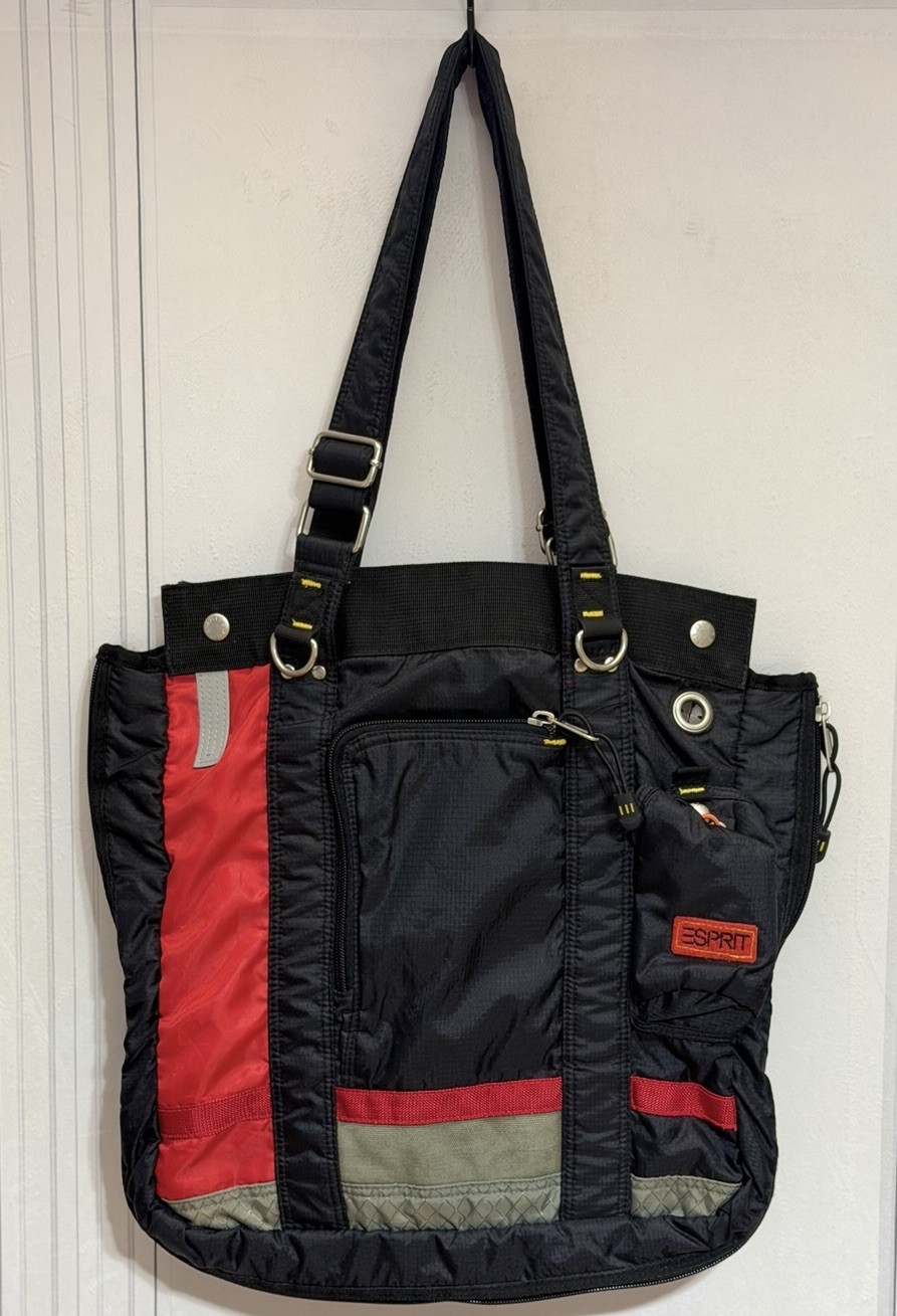 Esprit Vintage 90s Nylon Ripstop Utility Tote Bag Retro Messenger Cyber Tech