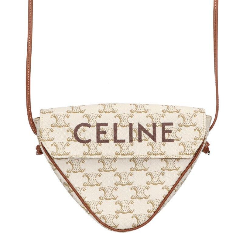 CELINE Bag: Triangle Triomphe Logo White Brown W19H15D2.5cm;