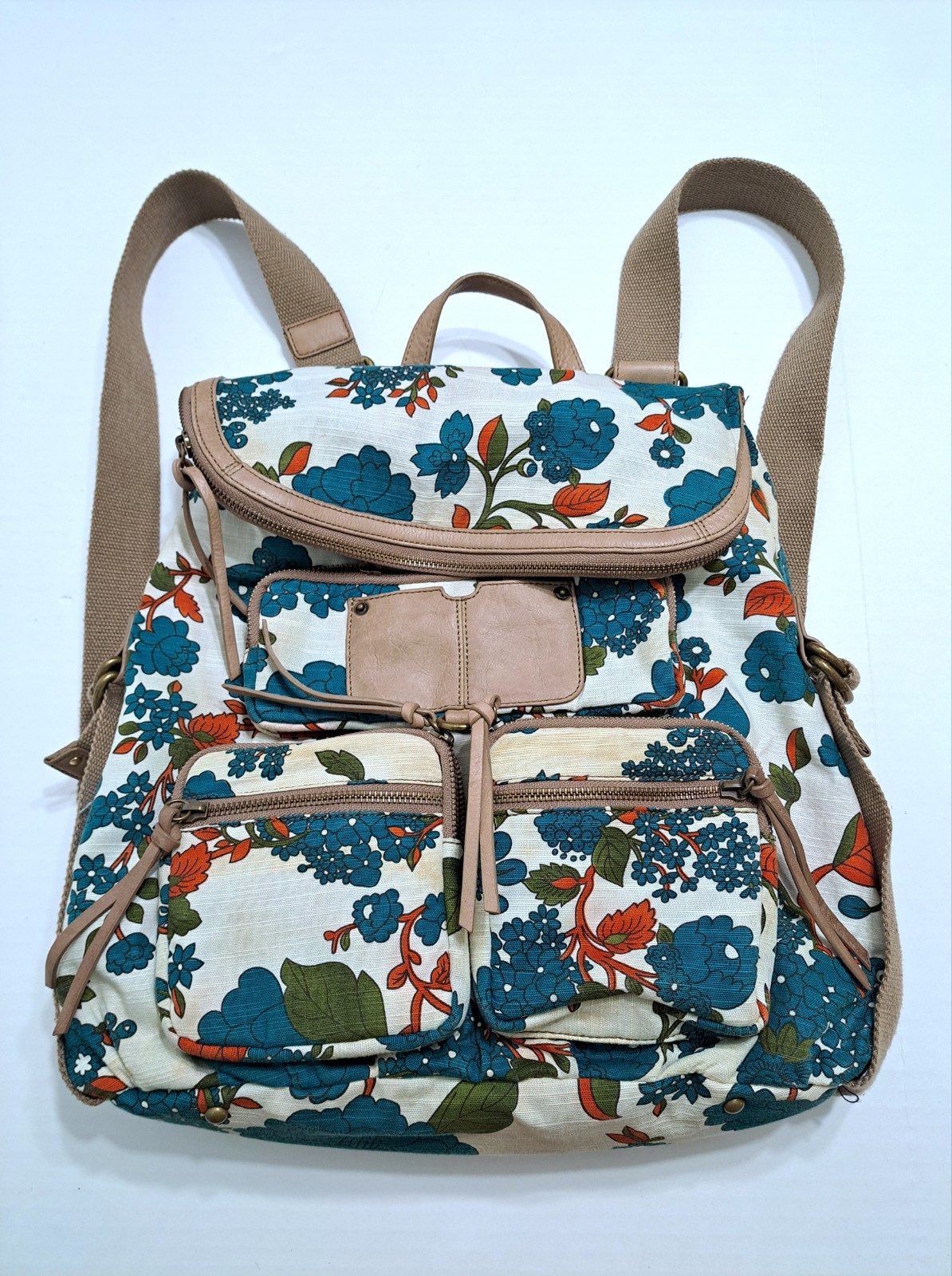 Anthropologie Hayden Harnett Brooklyn NYC Backpack Bag Floral Poppy Turquoise