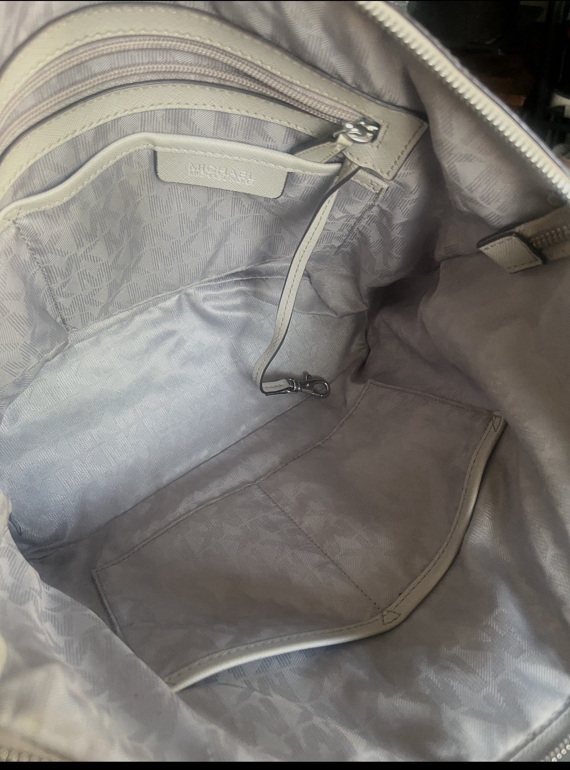 Michael Kors Gray Zip Tote Bag w/ Bag Charm, Silver Hardware, Inner Pockets