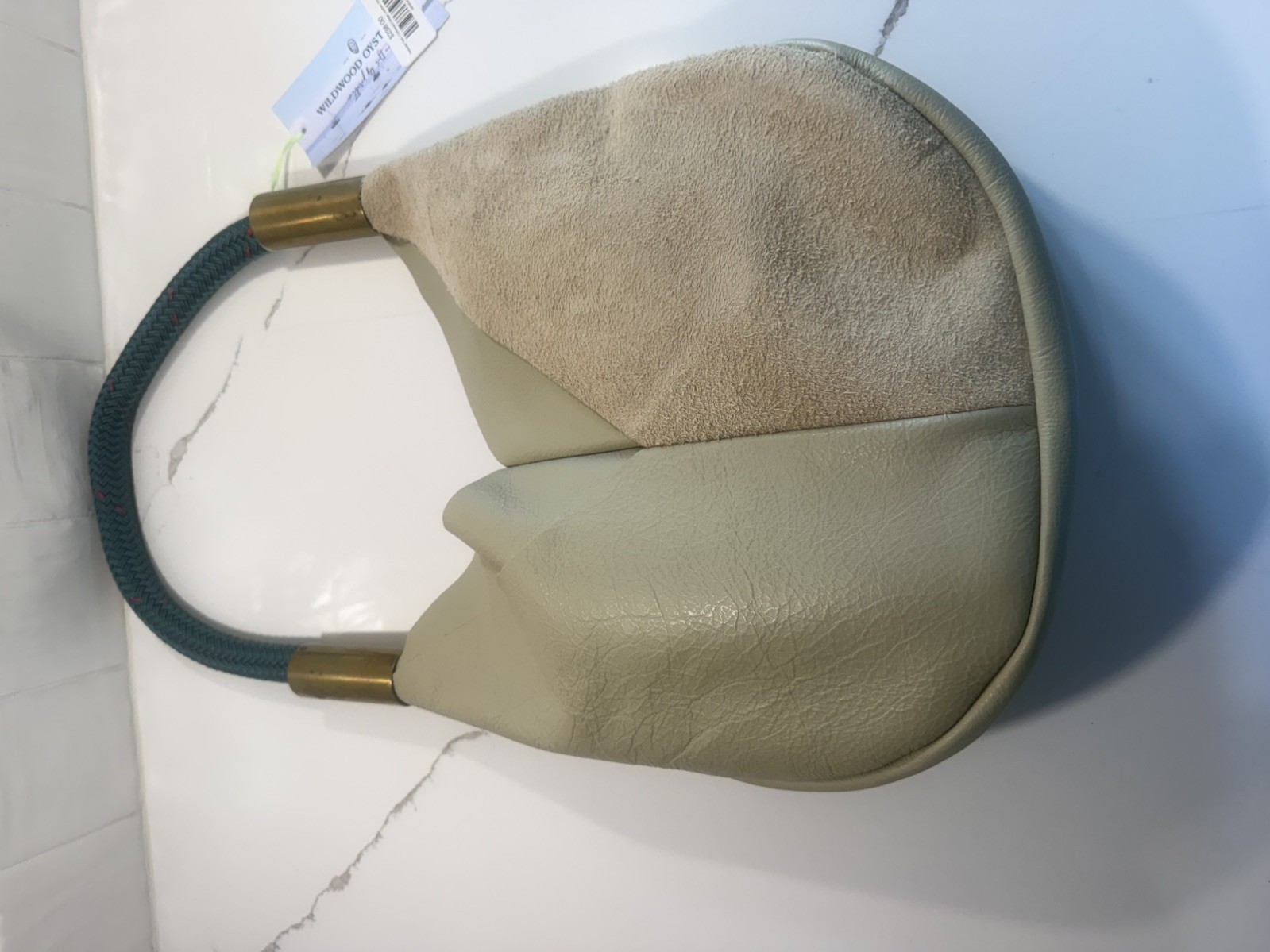 WILDWOOD OYSTER CO Ivory Leather and Suede Shoulder Bag Seaside Teal Dock Rope