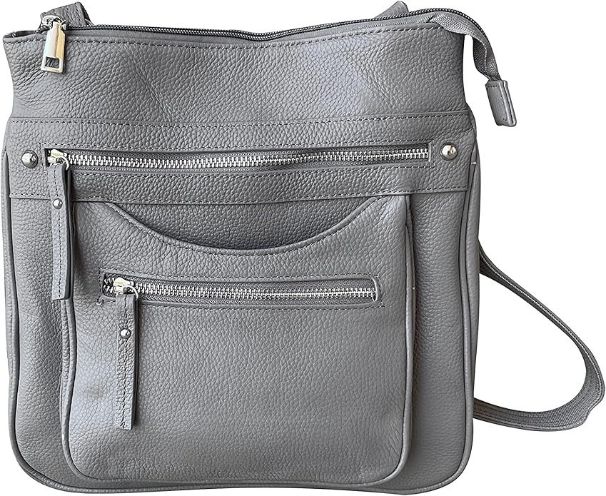Roma Leathers Grey Triple Zip Pocket Concealment Crossbody Bag