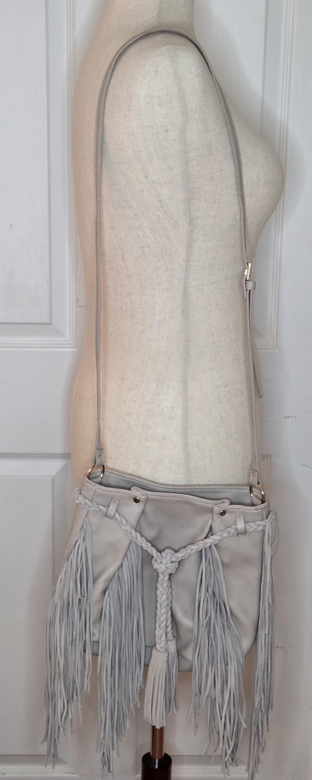 Steve Madden Fringe BOHO Crossbody Bag Stone Faux Leather NWOT