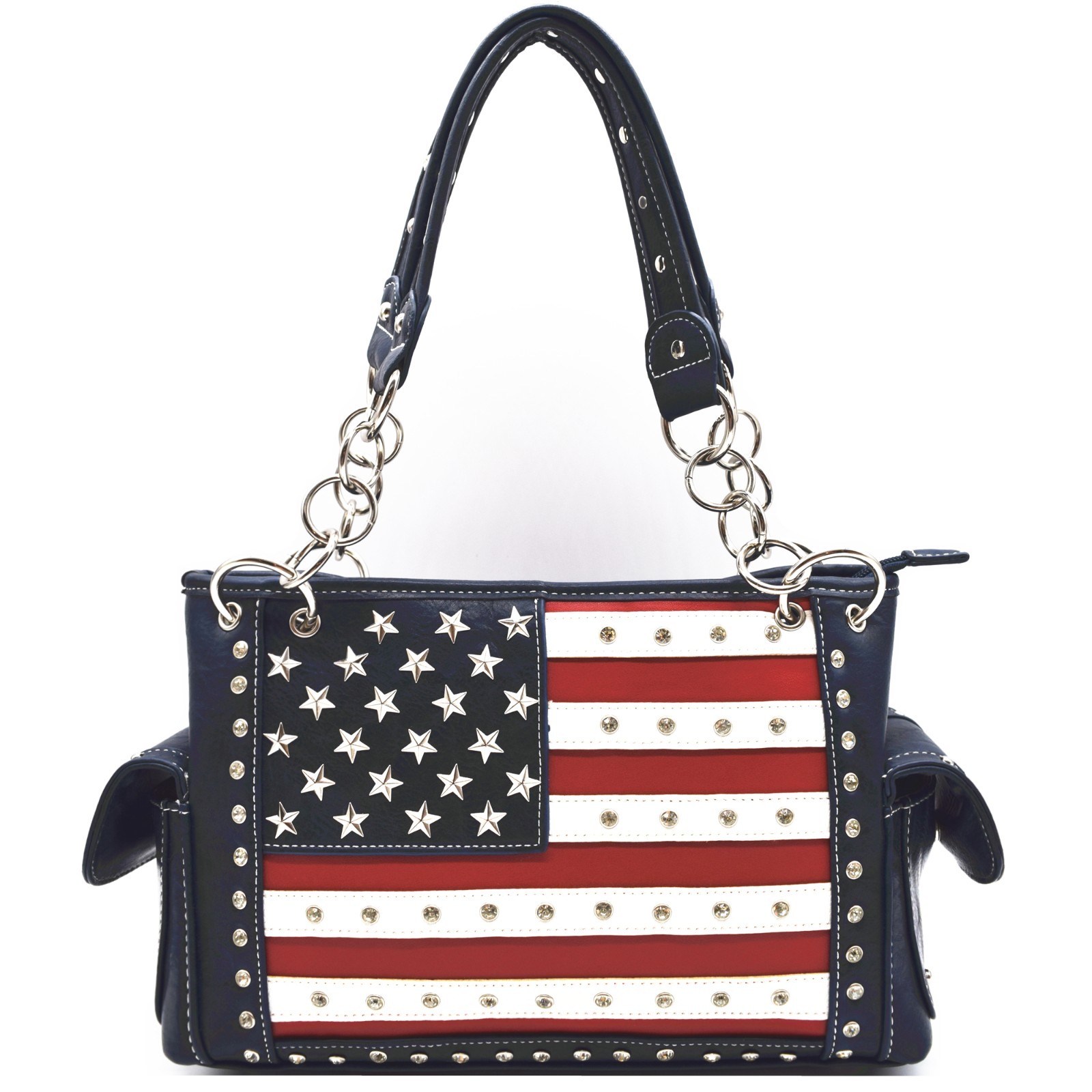 American Flag Purse Rhinestone Women Patriotic Handbag Concealed Satchel Bag BL