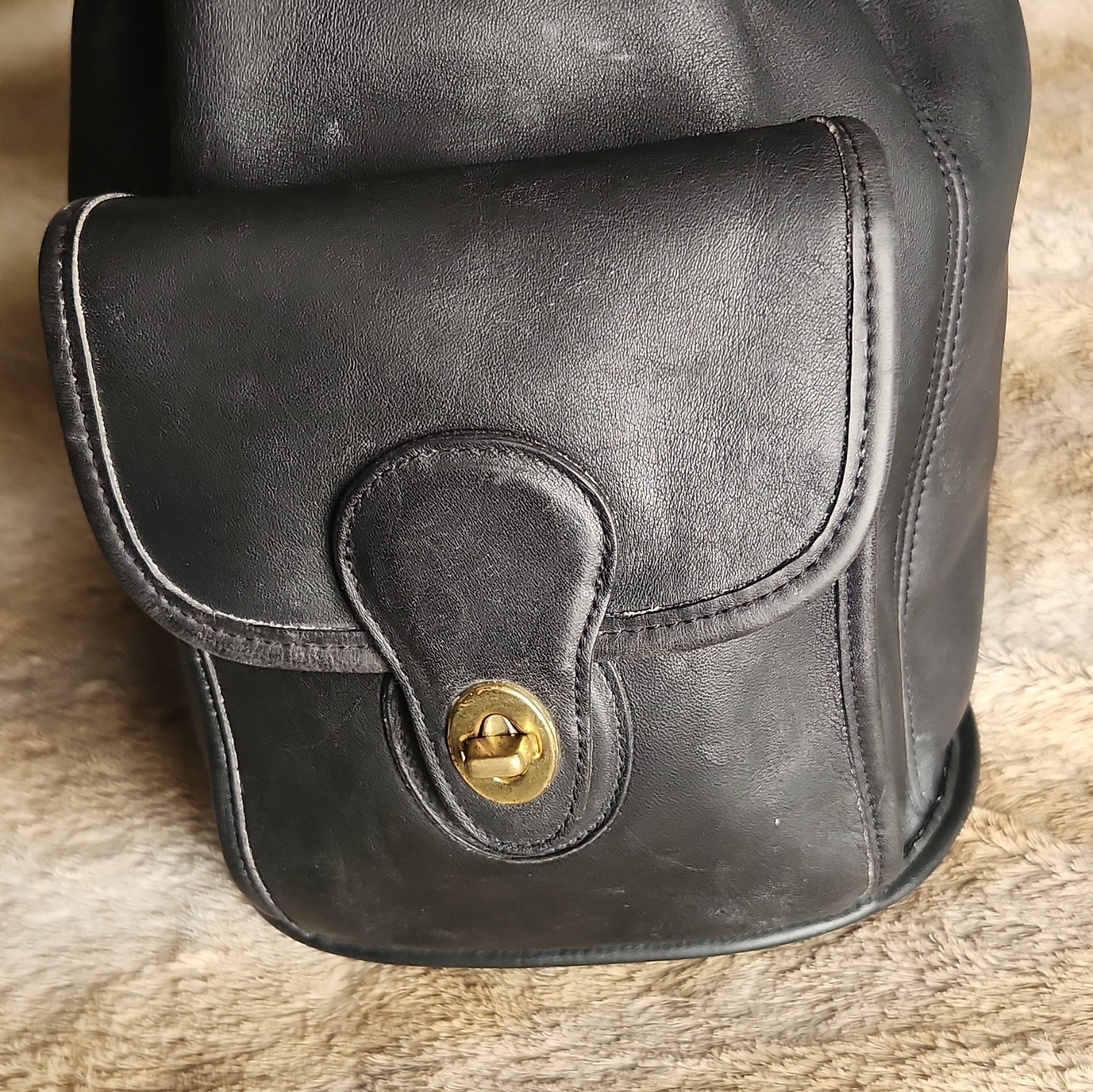 Coach Black Bucket Backpack, Drawstring & Turn Lock, Brass Hardware, Charm, 9992