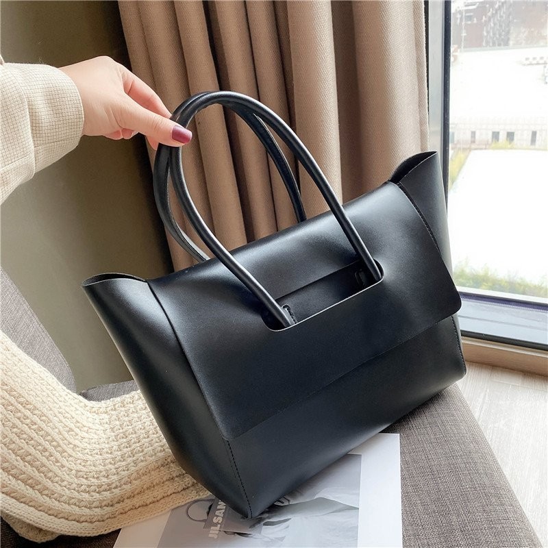 Fashion Women Large Capacity Tote Shoulder Bag Simple Retro PU Leather Handbag