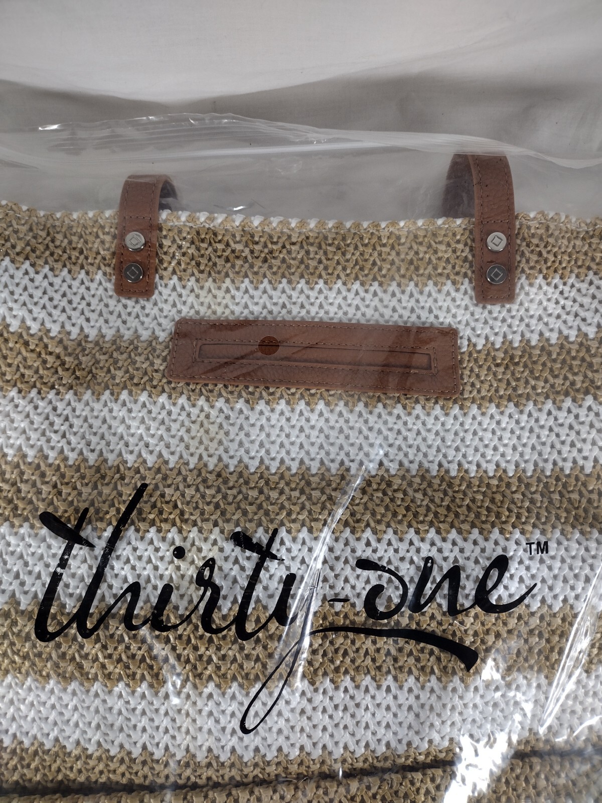 NEW – Thirty One Around Town Tote WHITE STRIPED STRAW – AF89
