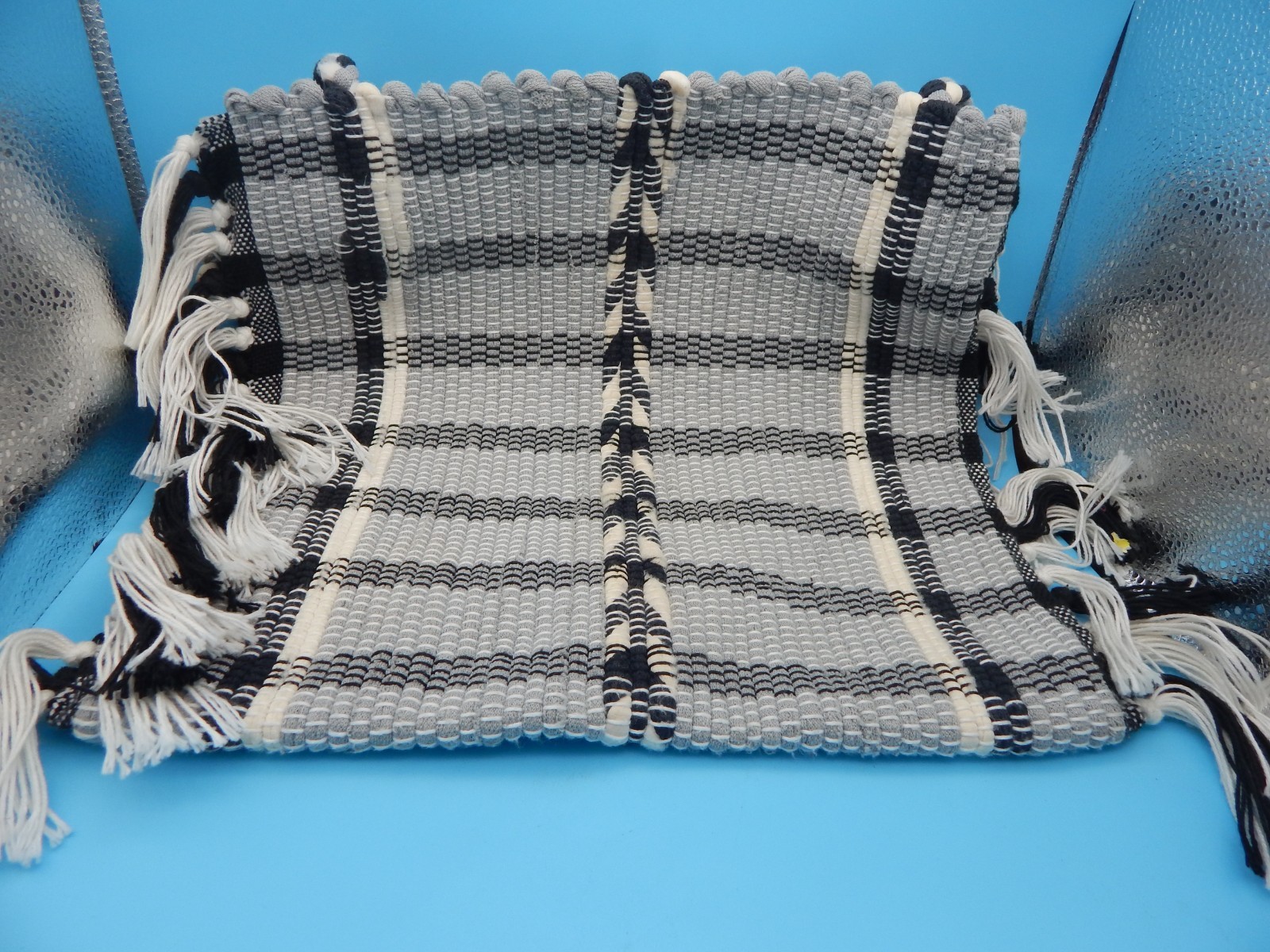 Tote Shoulder Bag black and white Quilted with fringe on sides 13 x 13 inches