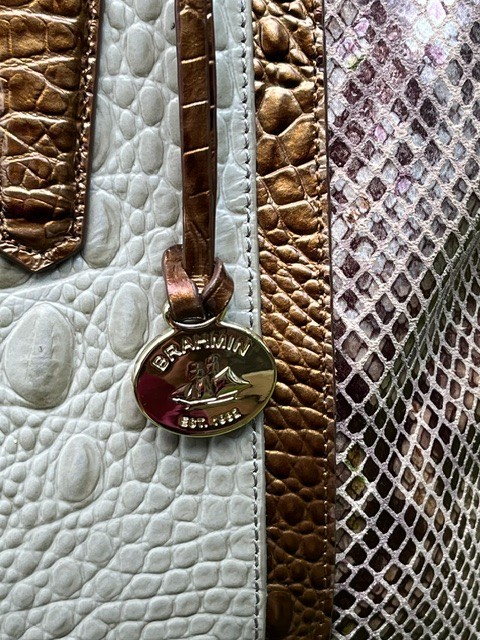 Brahmin Duxbury Snakeskin & Croc Embossed Leather Satchel Purse_ Browm/Taupe