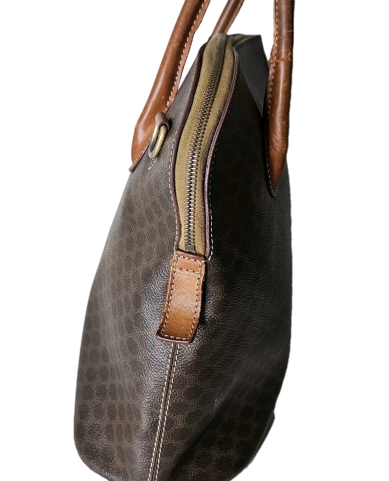 Auth CELINE Macadam – Dark Brown Light Brown PVC Leather Handbag Needs some love