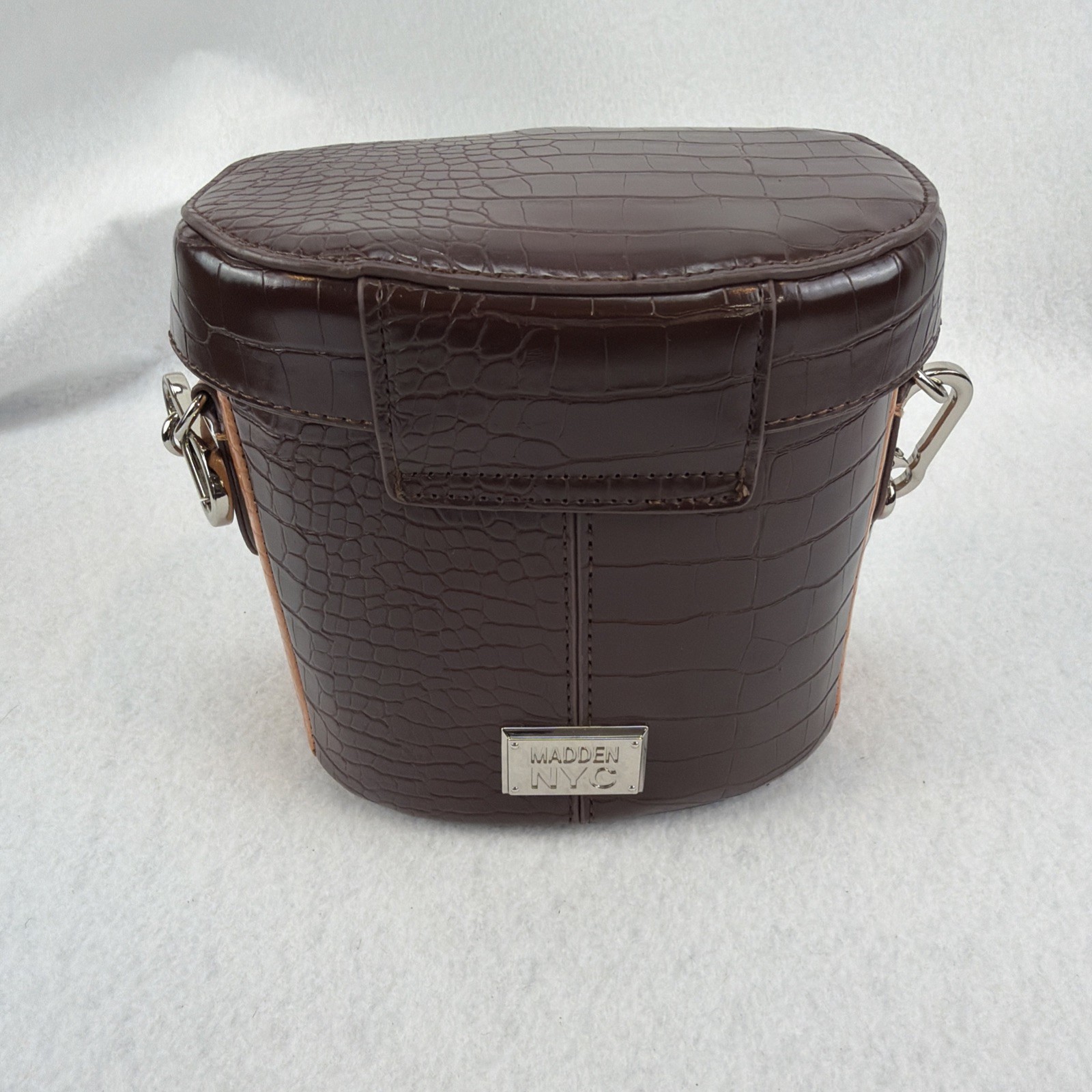 Madden NYC Women’s Purse Faux- Crocodile Embossed Cylinder Bag Silver Chain