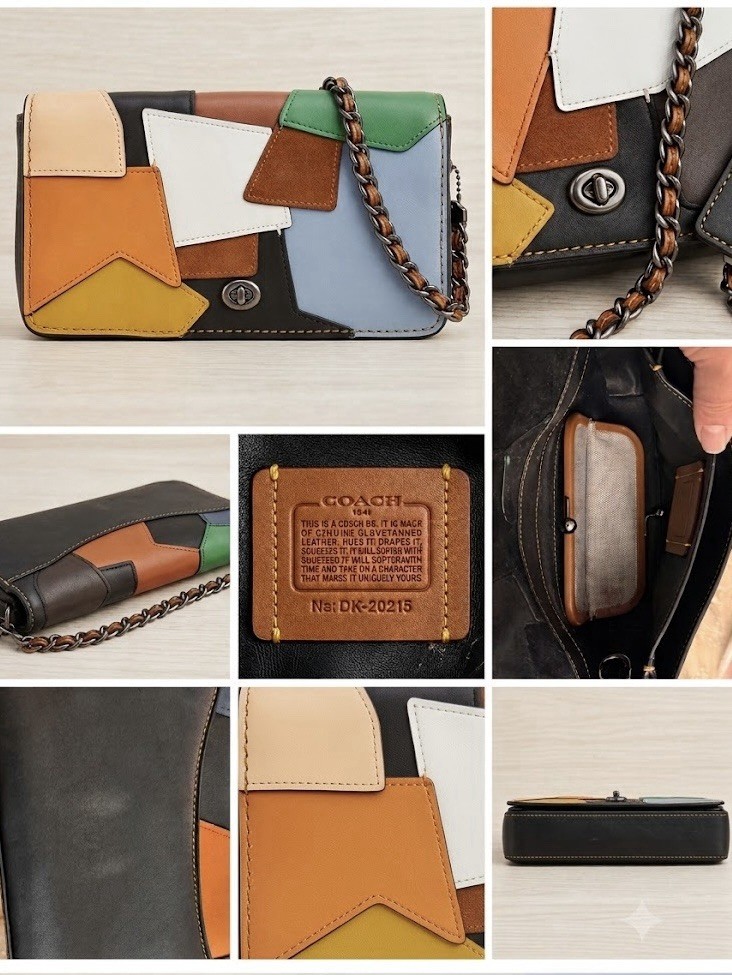 Authentic COACH 1941 Rare Multi-Color Patchwork Dinky Crossbody Chain Bag