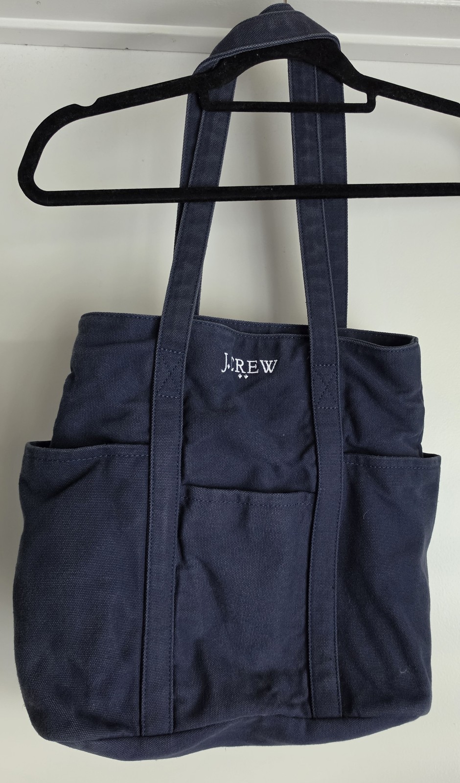 J.Crew Women’s Cotton Tote Bag Blue Shoulder Bag 13in Casual Everyday Carry