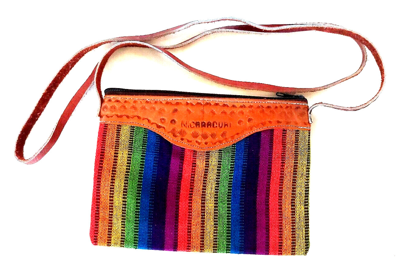 Nicaragua Handmade Multicolor Bag Crossbody Vertical Stripes NEW 8″x6″