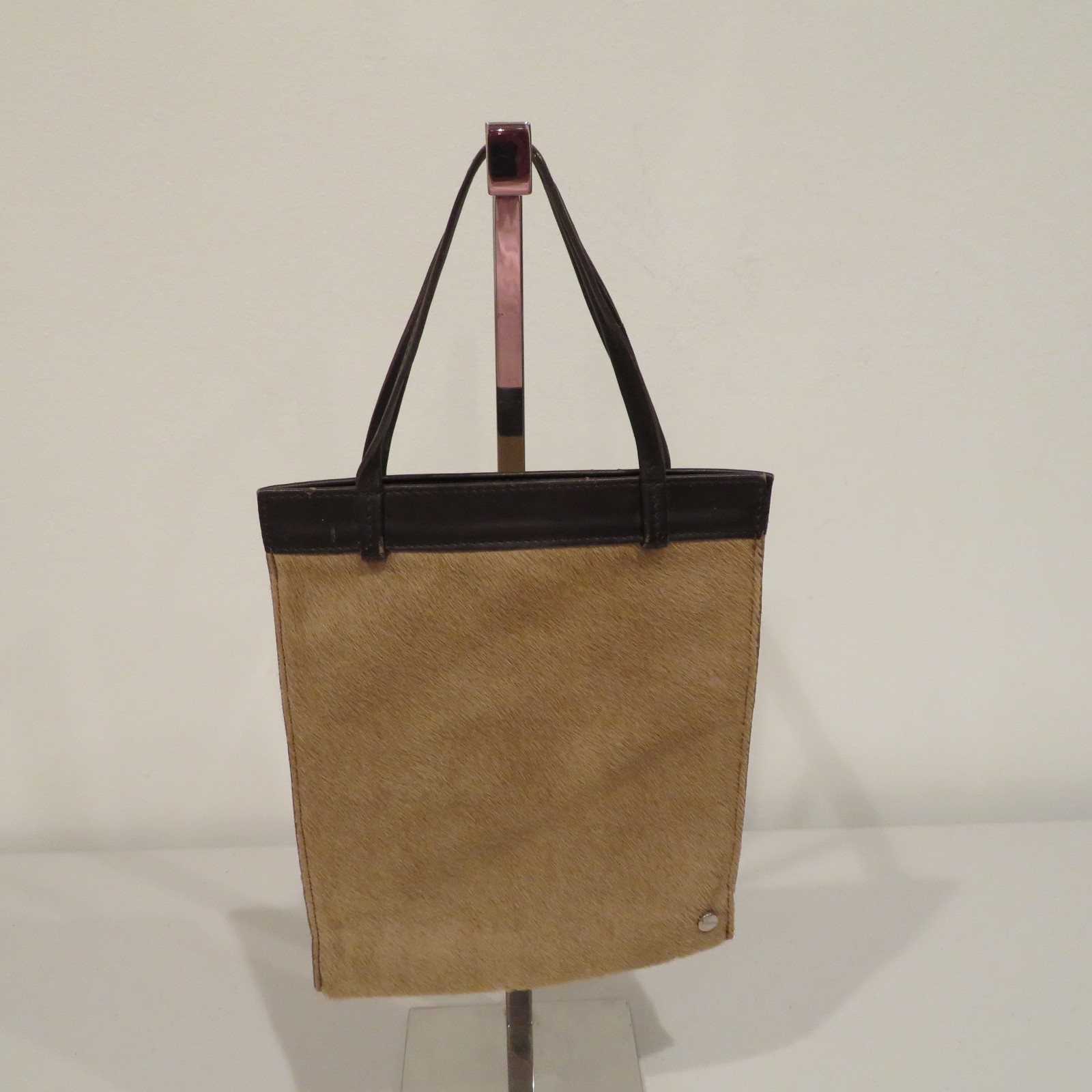 Bill Amberg Small Brown Hair‑On Leather Envelope Bag Top Handles Snap Closure