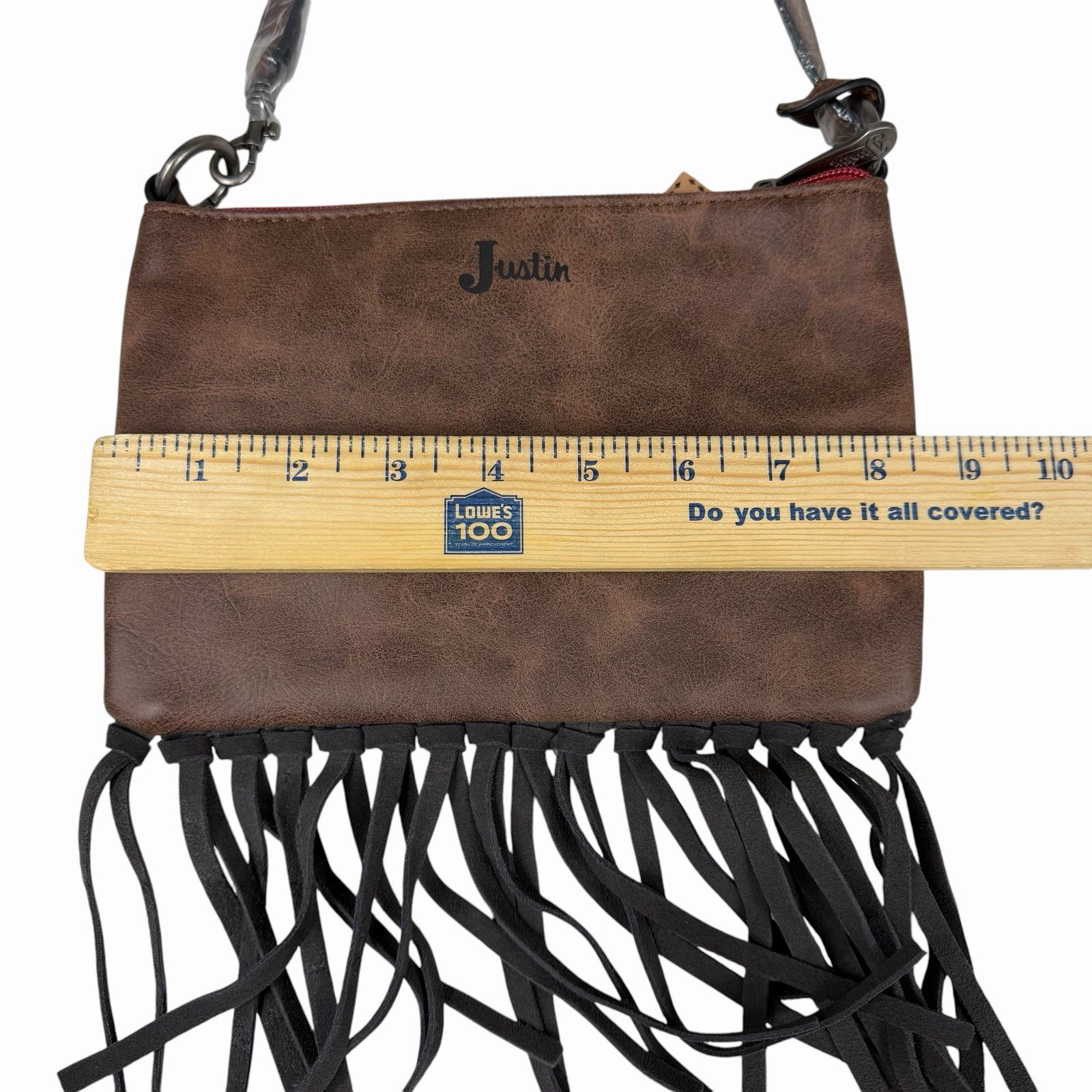 Justin Boots Convertible Bag Wristlet Berry Red Tooled Leather Fringe Western