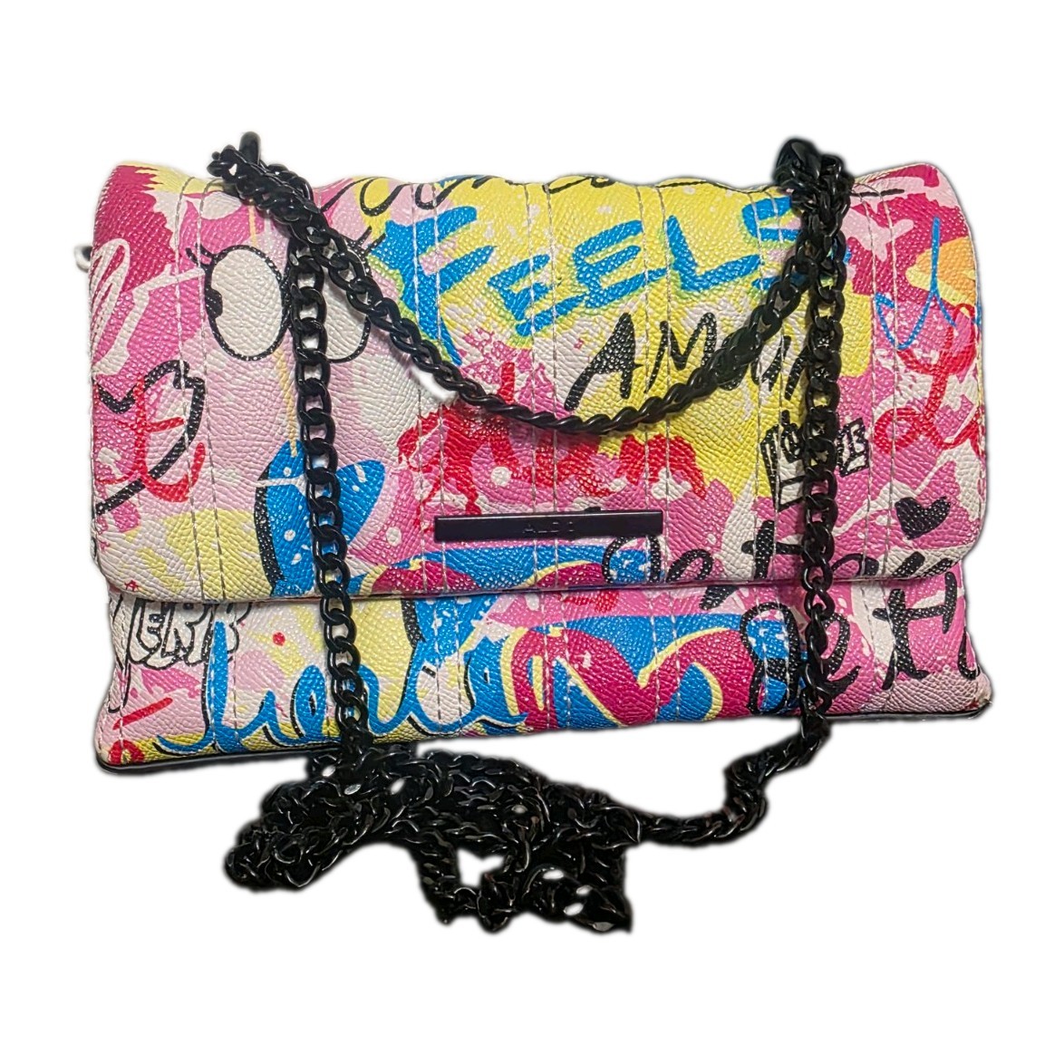 Aldo Graffiti Chain Shoulder Mini Bag- Multicolor with Chain Strap 8in×5.5in