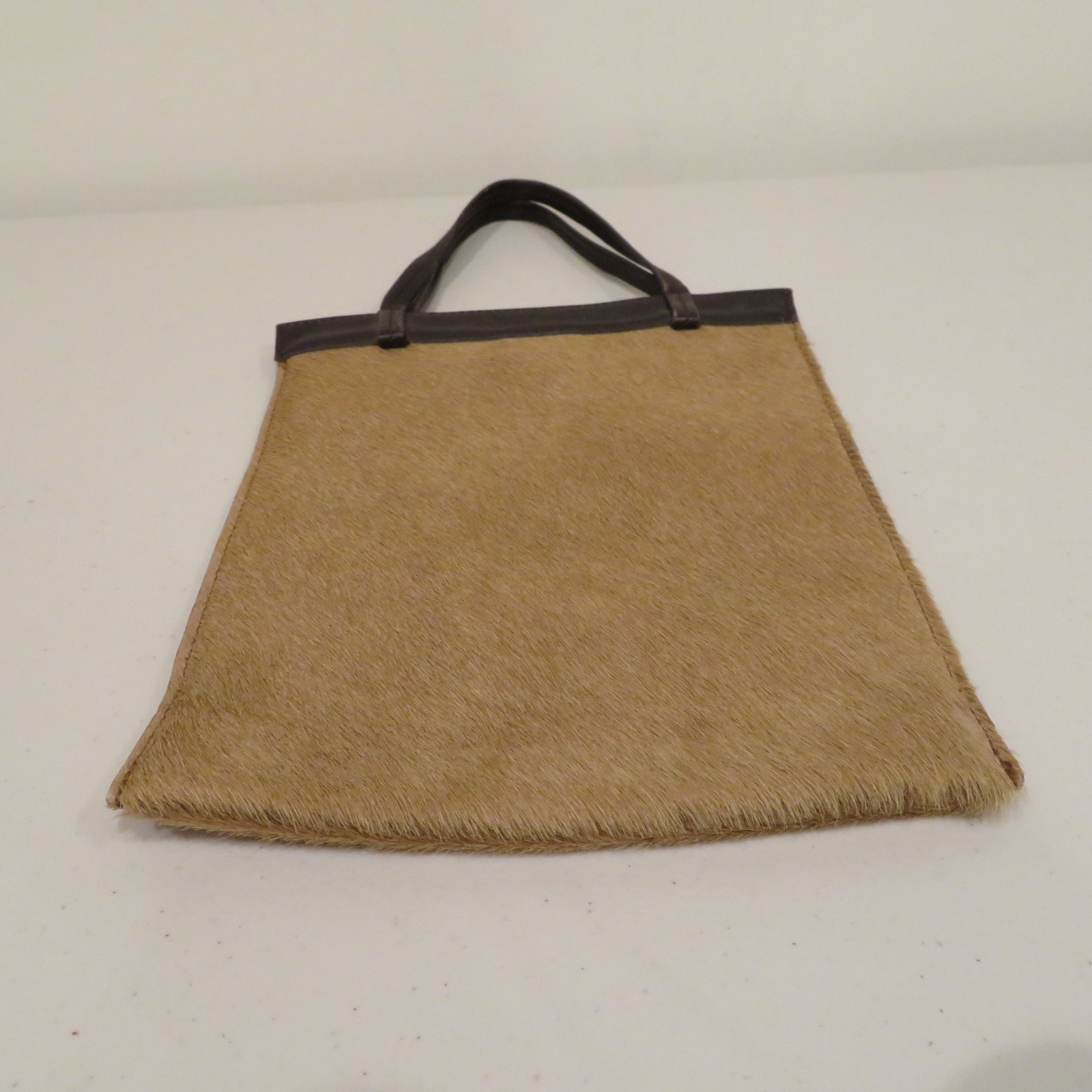 Bill Amberg Small Brown Hair‑On Leather Envelope Bag Top Handles Snap Closure