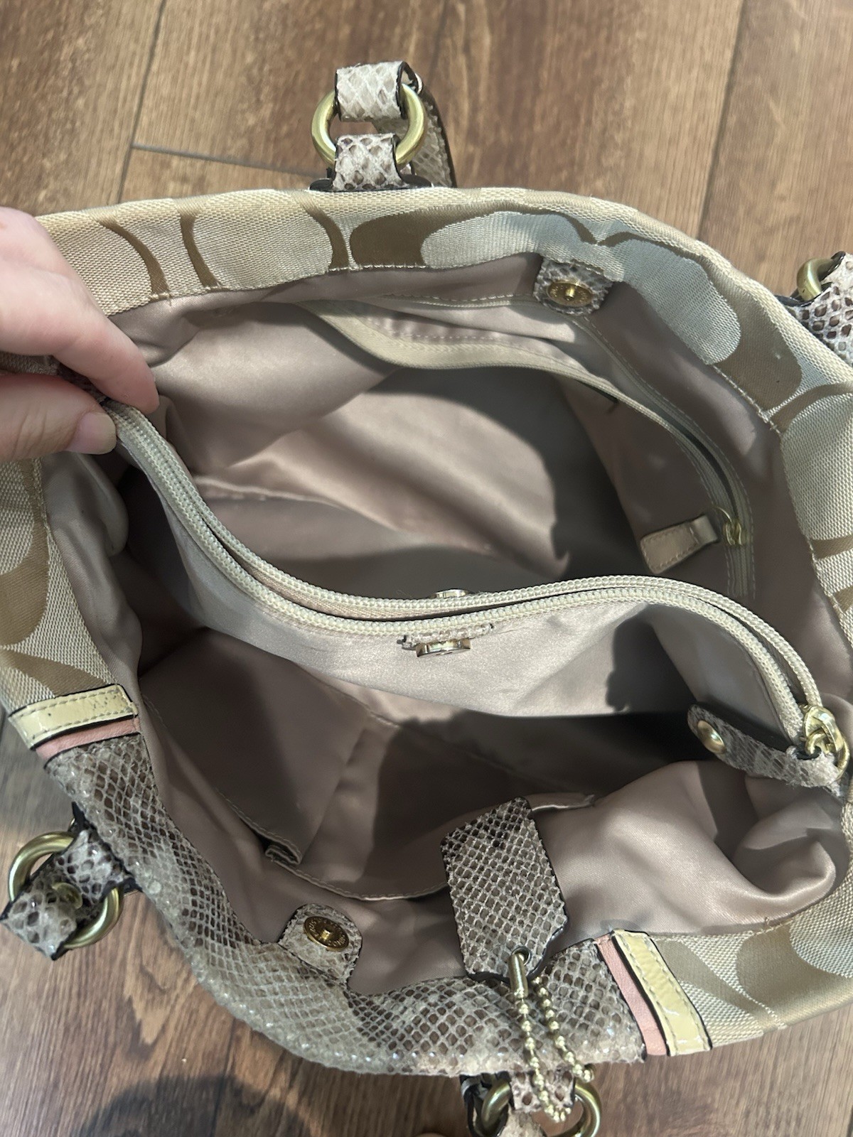 Coach Ashley Spectator Snakeskin Skin Bag With White And Pink Accents