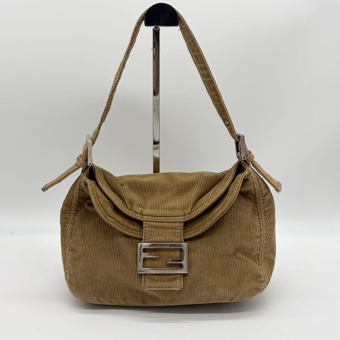 FENDI Mamma Baguette Corduroy Shoulder Bag Gold Hardware Auth