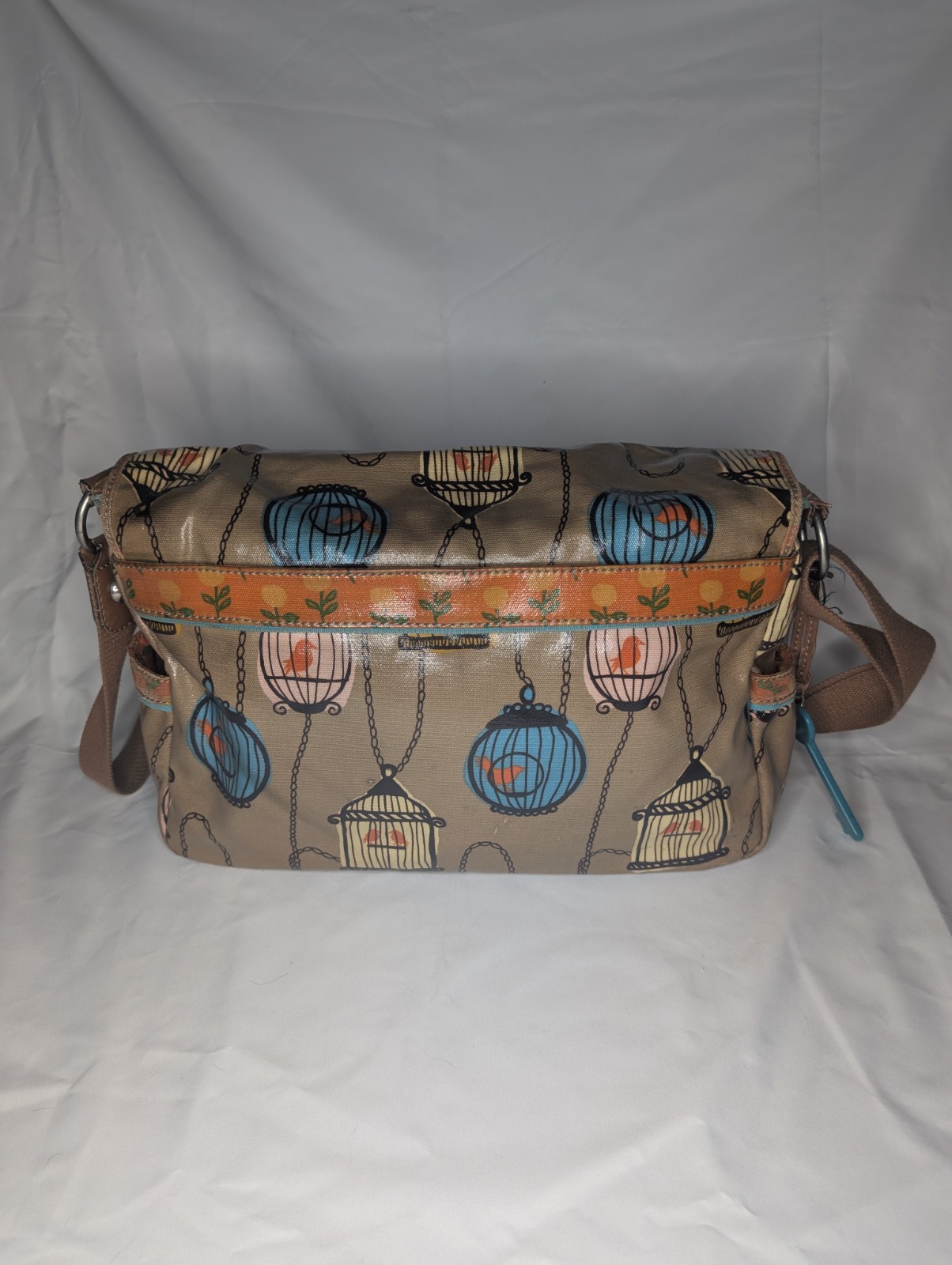 Fossil Key Birdcage Messenger Bag coated Canvas Women’s Crossbody Tote Read disc