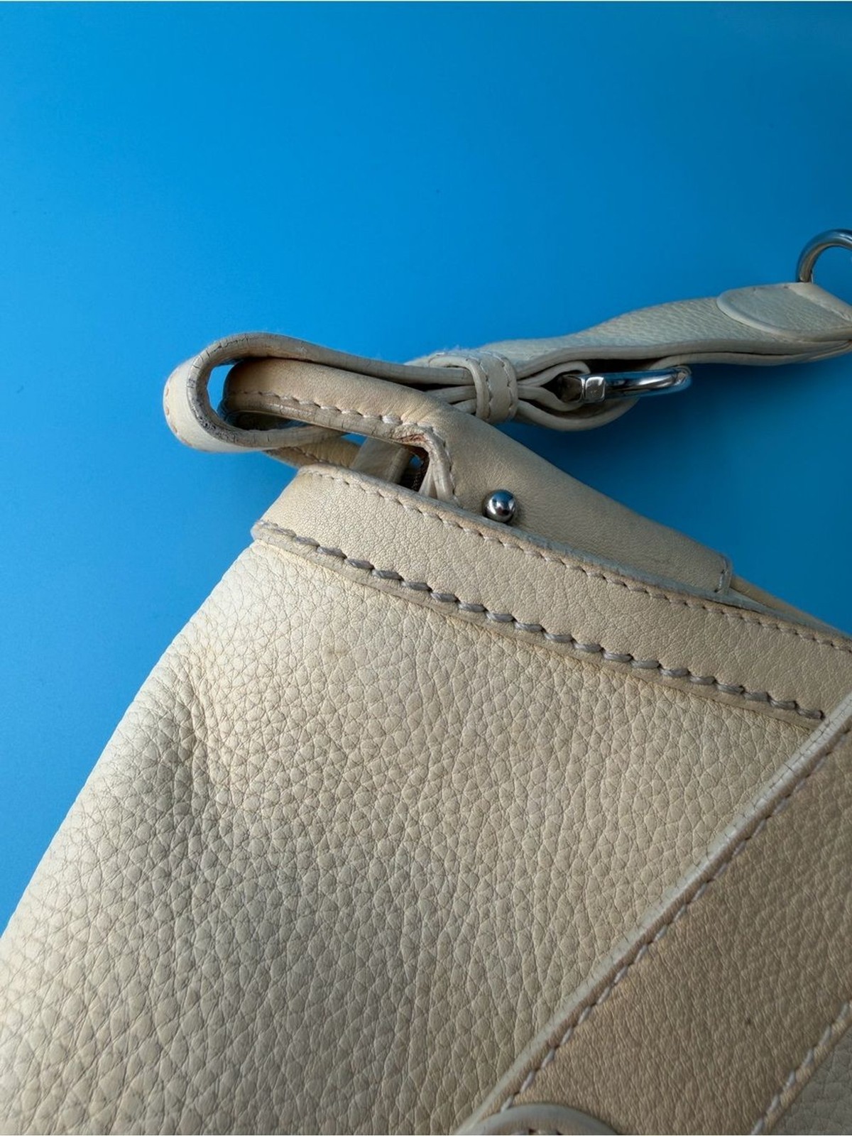 Salvatore Ferragamo Gancini Leather Flap Shoulder Bag Silver Hardware Cream