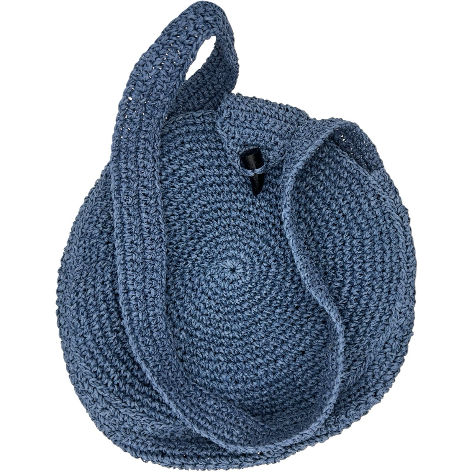 Handmade Crochet Round Crossbody Bag Blue Raffia Paper Straw Circle Purse Toggle
