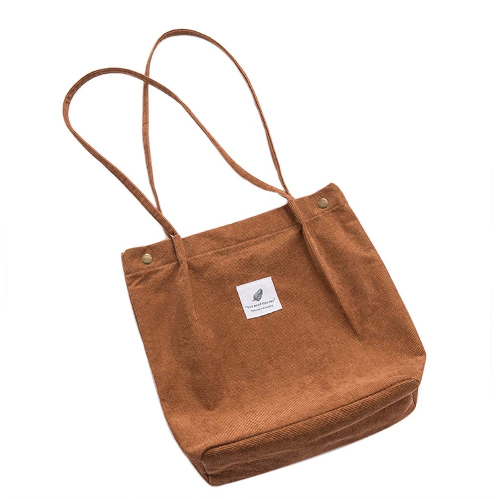 Tote Womens Ladies 13 Inches Corduroy Shoulder Bag Shopping Totes Bag (Brown)