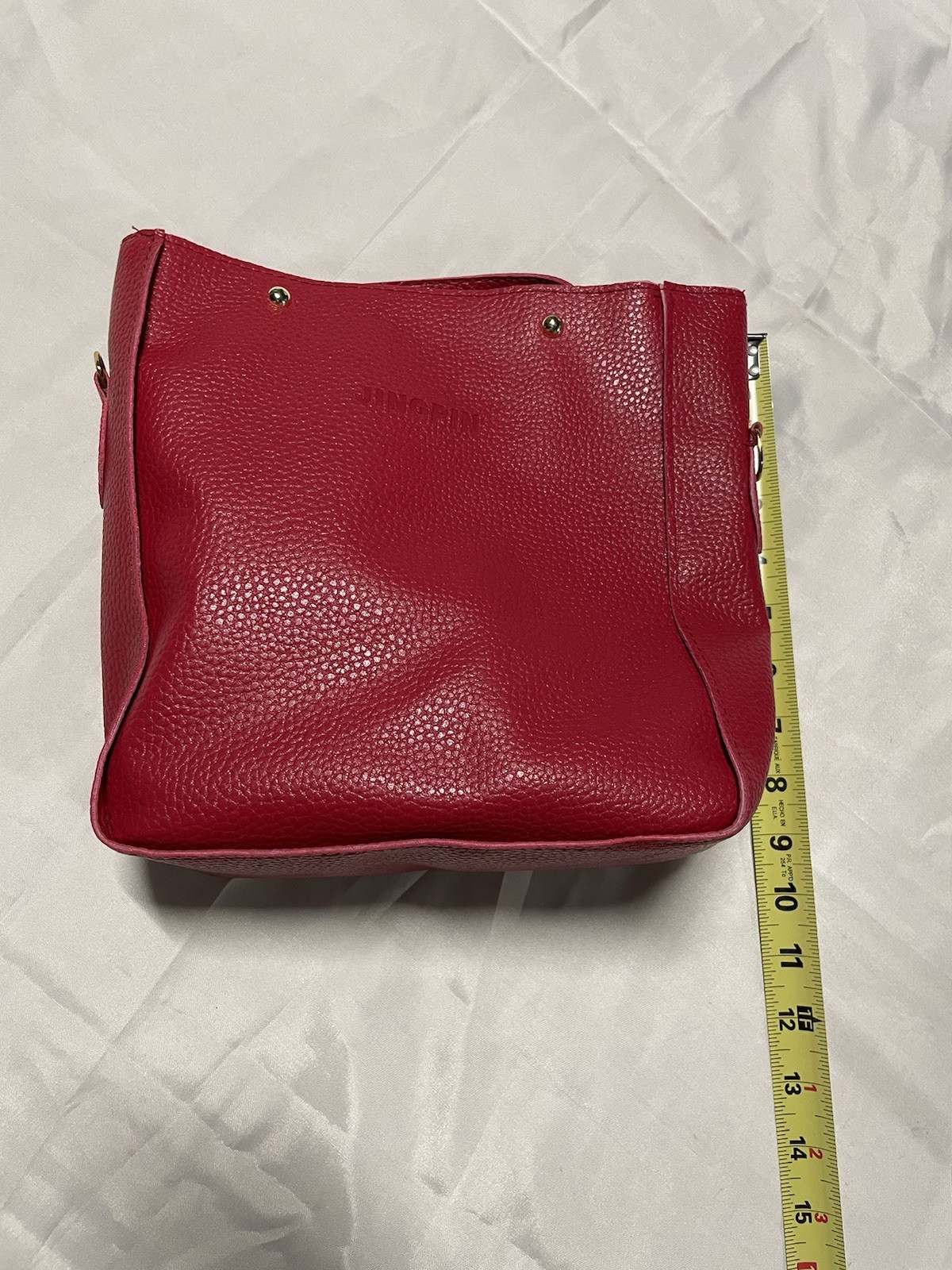 Red Solid Tote Handbag Zip Top Double Handles Gold Hardware w/ Pouch Coin Purse